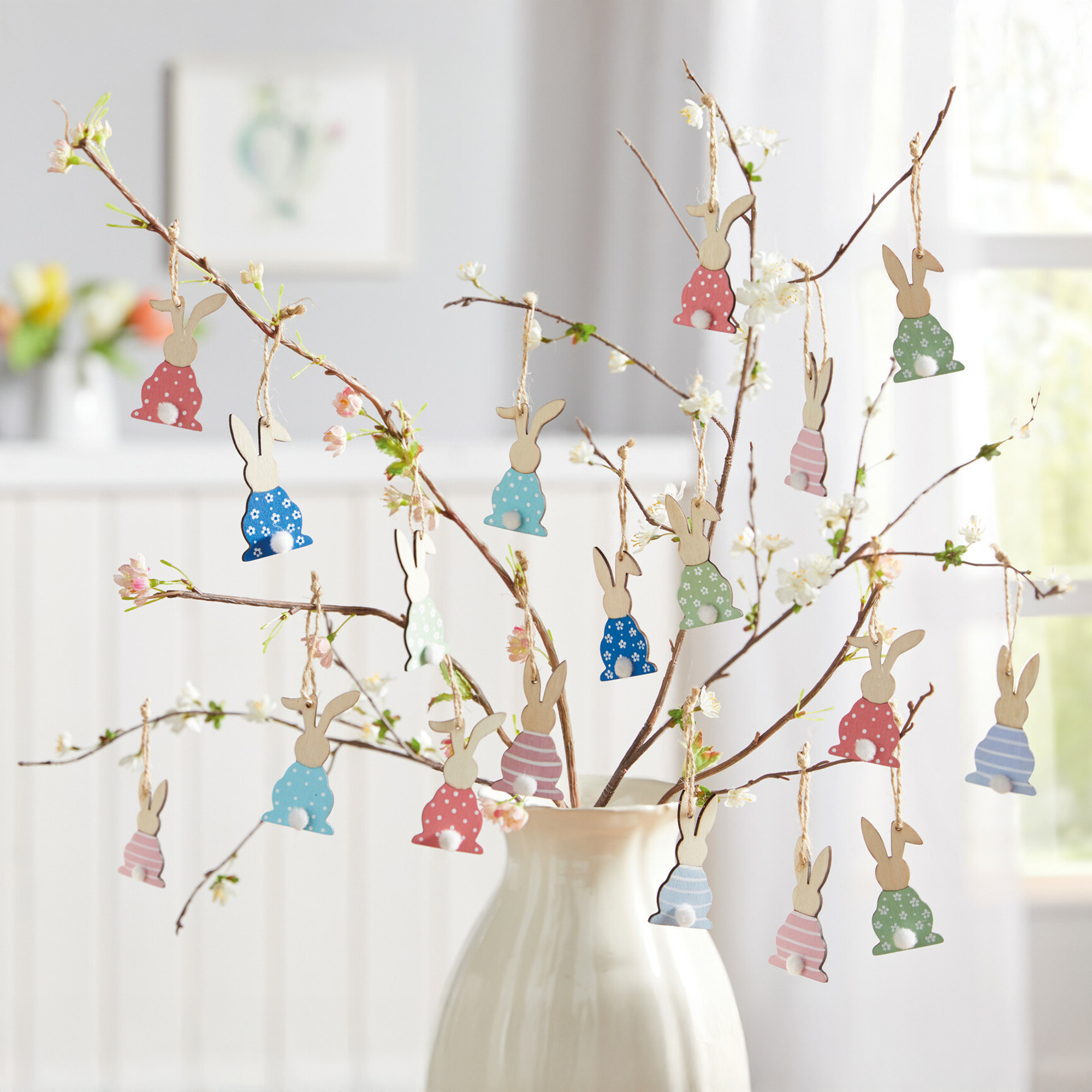 Hänger "Bunte Häschen", 9er Set  im Frank Flechtwaren Online Shop kaufen