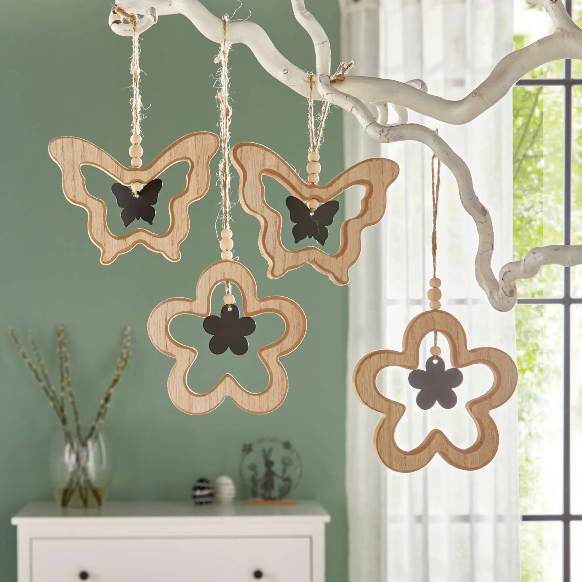 Hänger "Schmetterling &amp; Blume", 4er Set  im Frank Flechtwaren Online Shop kaufen