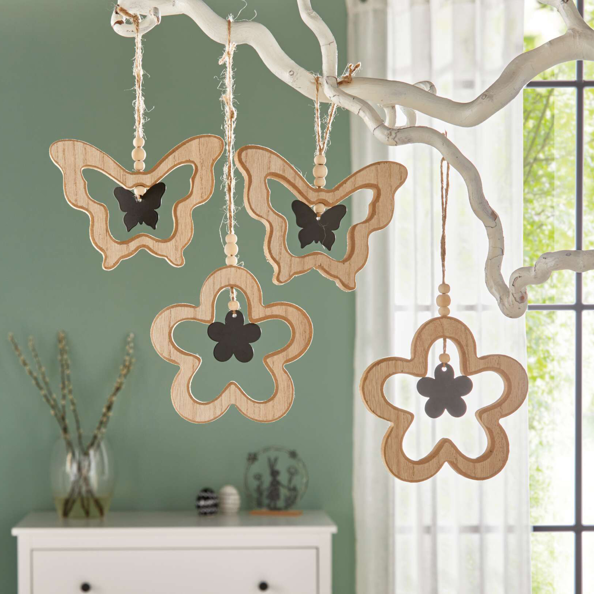 Acheter Lot de 4 suspensions "papillon &amp; fleur"  dans la boutique en ligne de Frank Flechtwaren