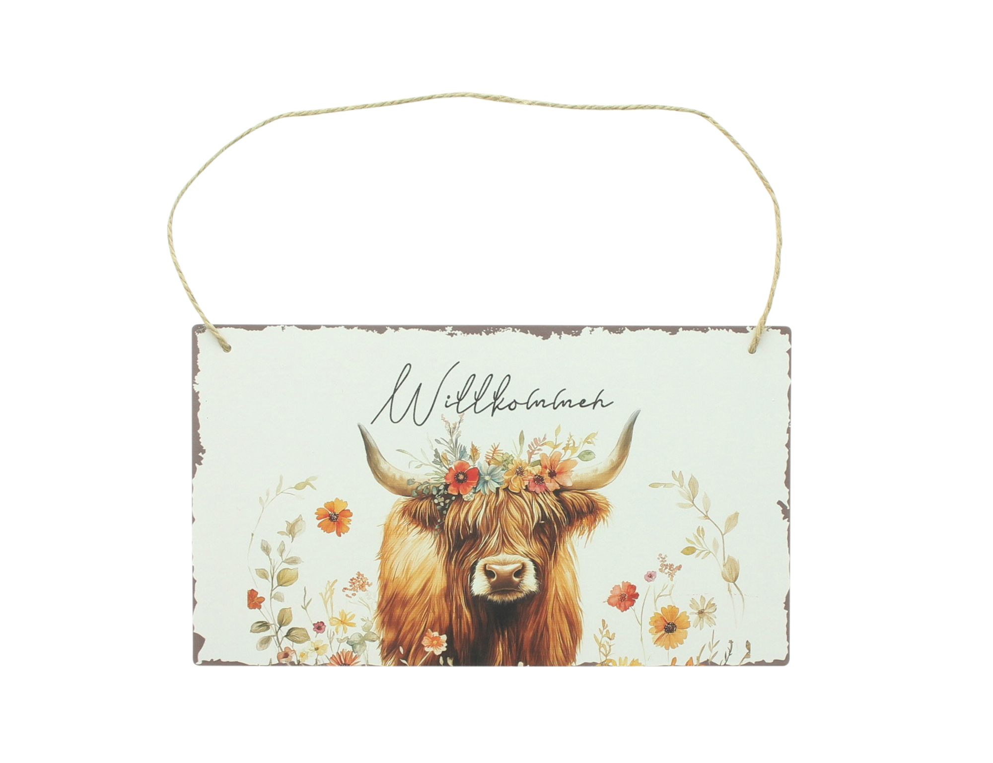Schild "Stier mit Blumenkranz"  im Frank Flechtwaren Online Shop für Dekohänger kaufen