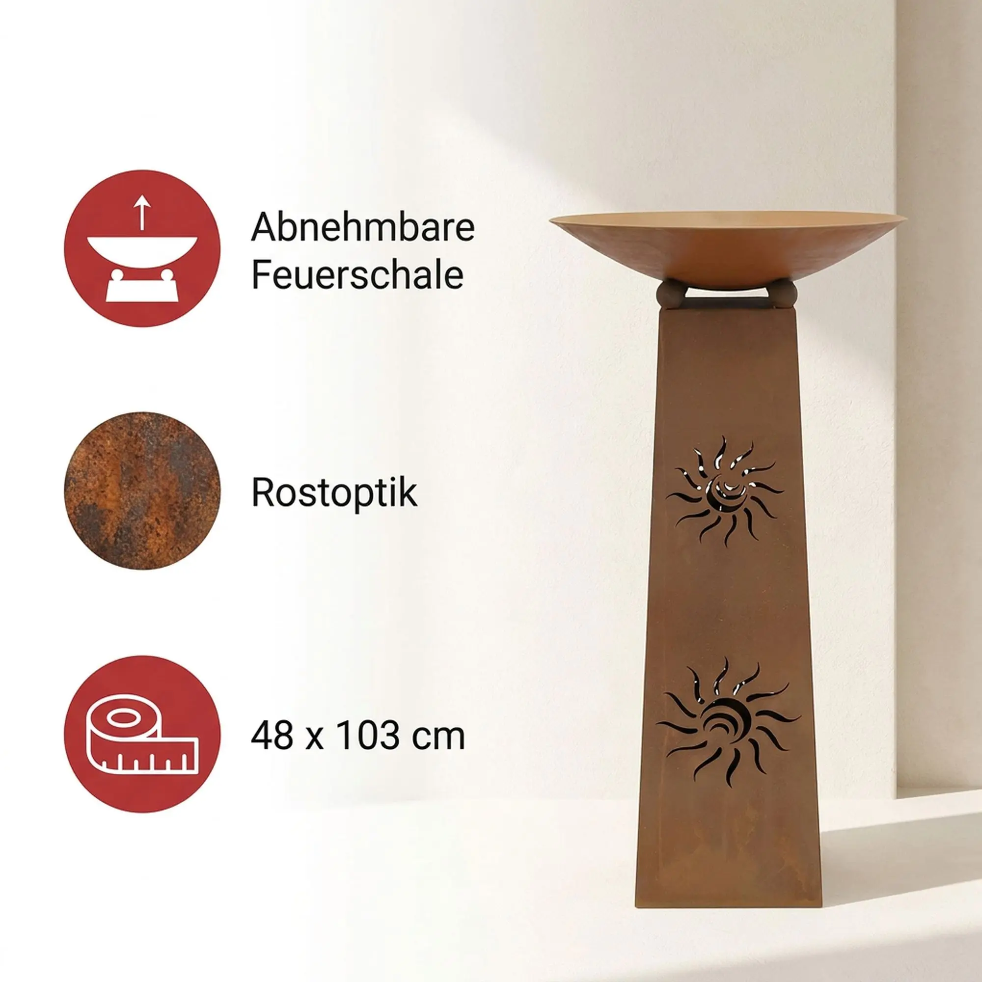 Säule "Sonne", 2tlg.  im Frank Flechtwaren Online Shop für Rostdeko für Ihren Garten kaufen