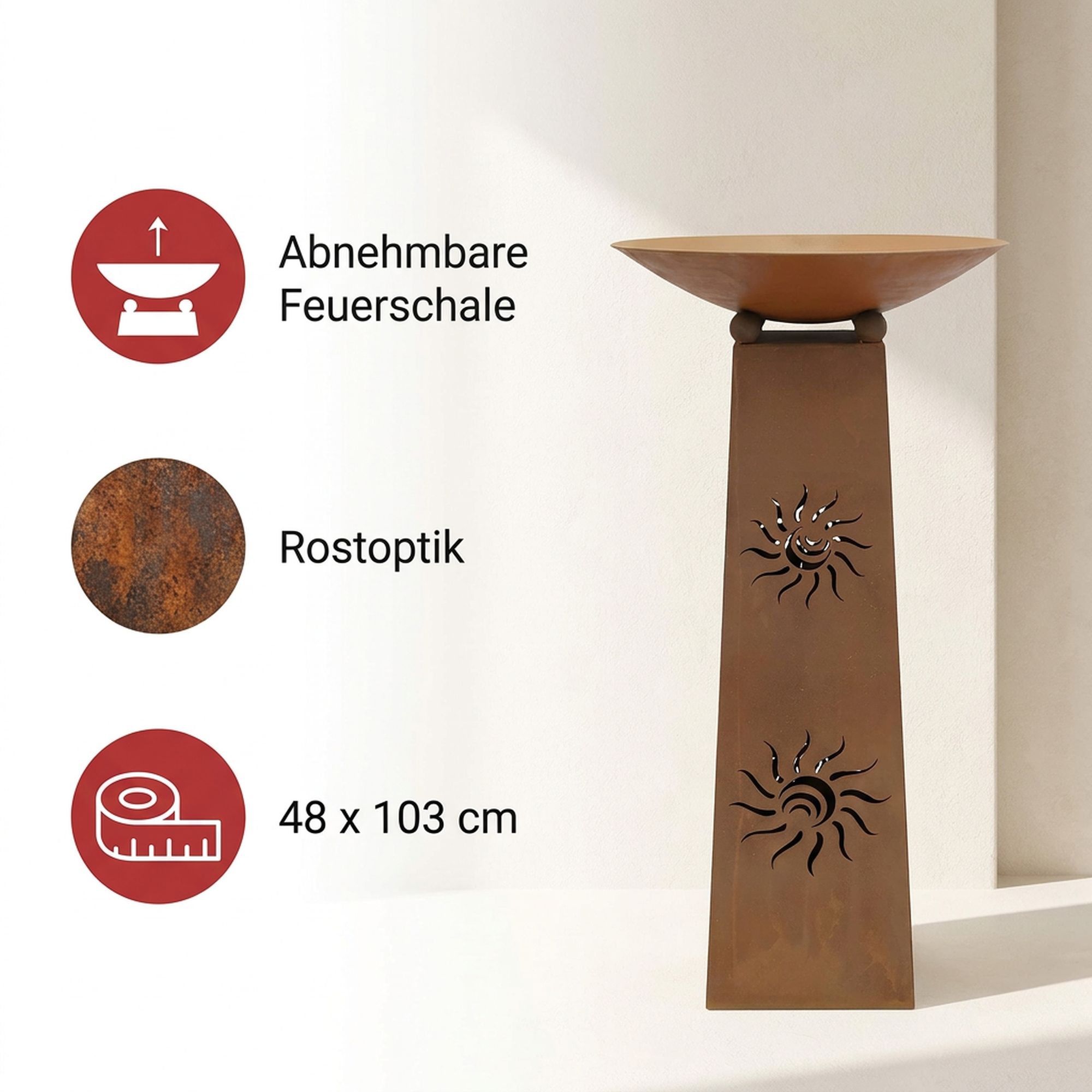Säule "Sonne", 2tlg.  im Frank Flechtwaren Online Shop für Rostdeko für Ihren Garten kaufen