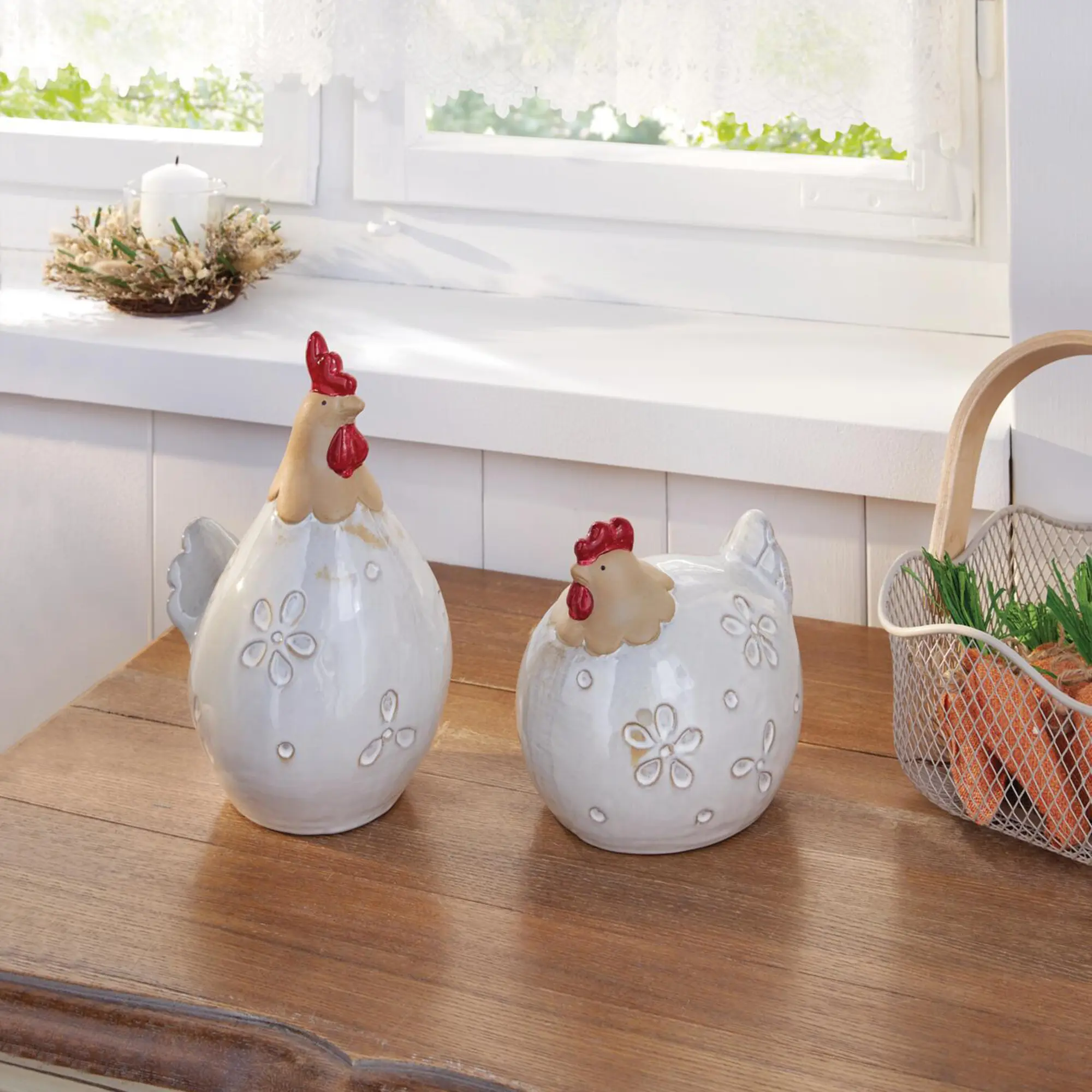 Huhn "Blumenmuster", 2er Set  im Frank Flechtwaren Online Shop kaufen