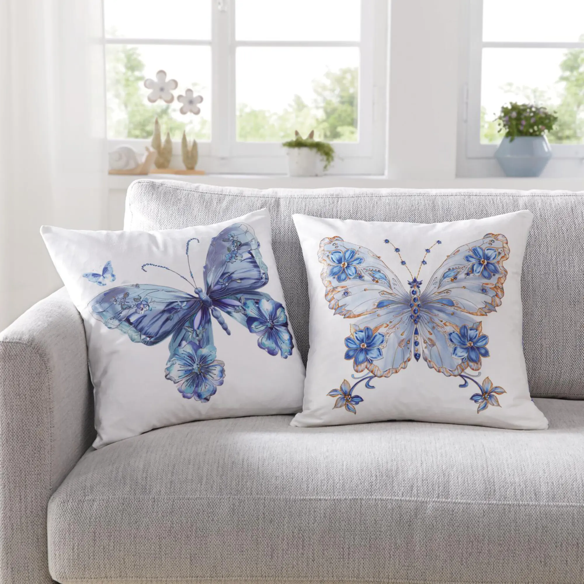 Kissenhülle "Blauer Schmetterling", 2er Set  im Frank Flechtwaren Online Shop kaufen
