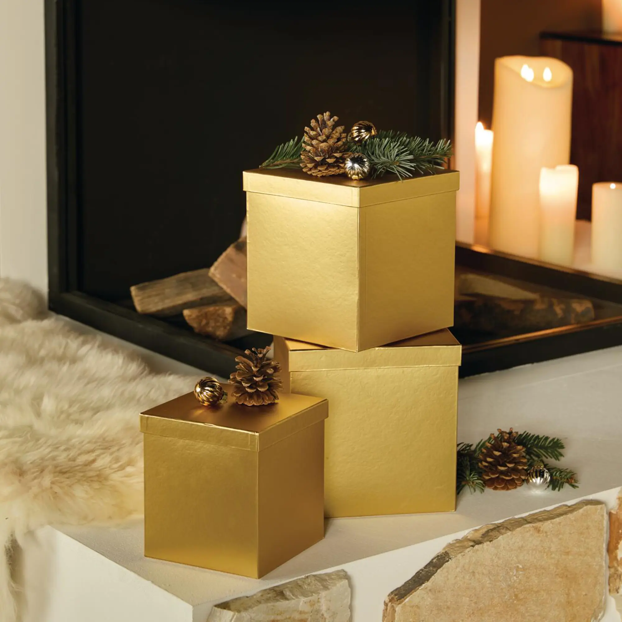 Geschenkbox "Goldschimmer", 3er Set  im Frank Flechtwaren Online Shop kaufen