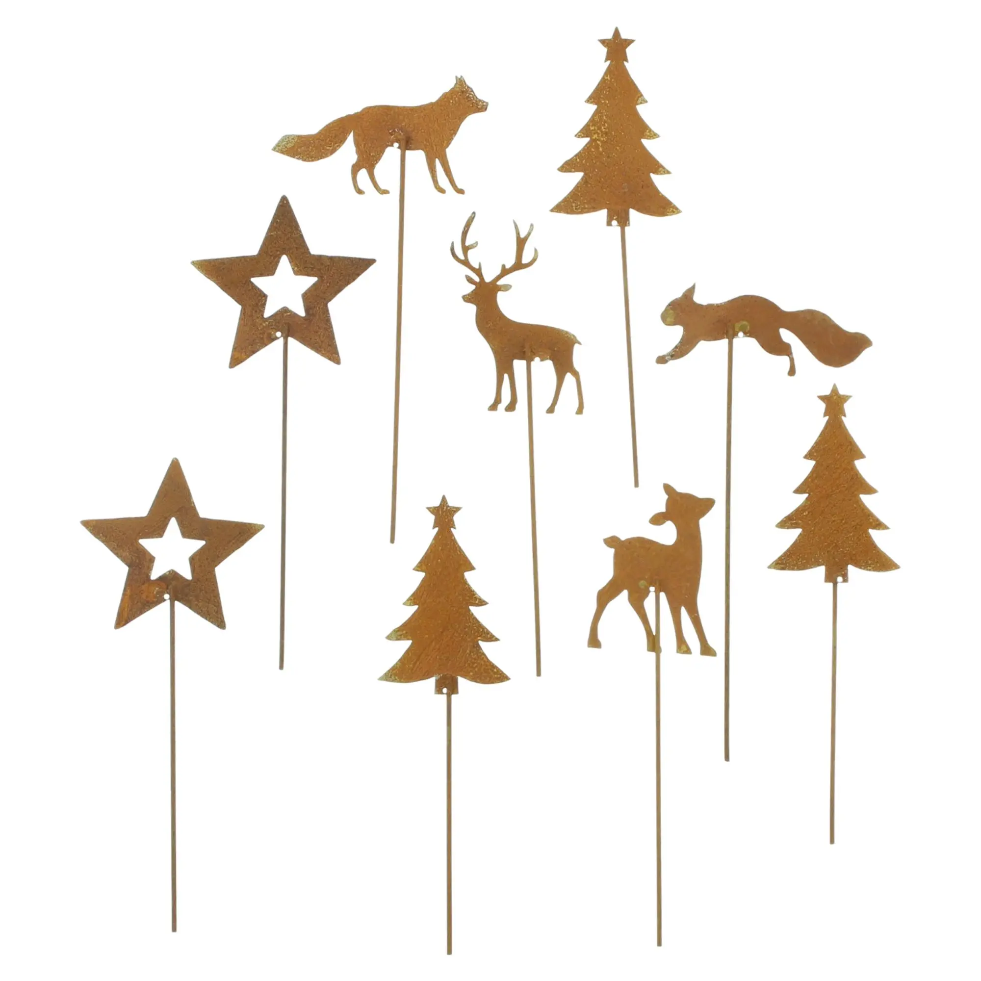 Metallstecker "Weihnachtswald", 9er Set  im Frank Flechtwaren Online Shop für Zubehör für Adventskränze kaufen