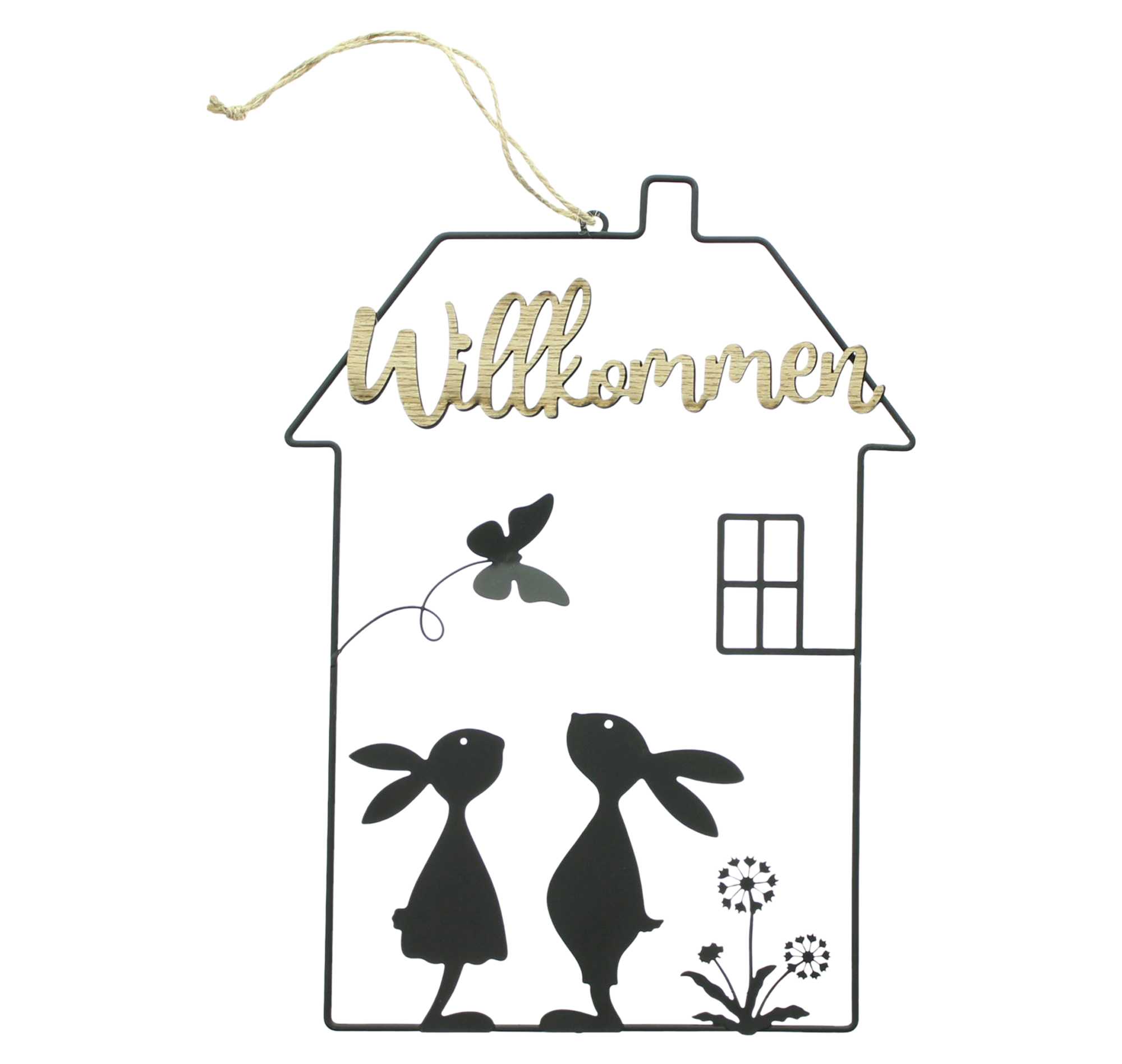 Hase im Haus "Willkommen"  im Frank Flechtwaren Online Shop für Ostern kaufen