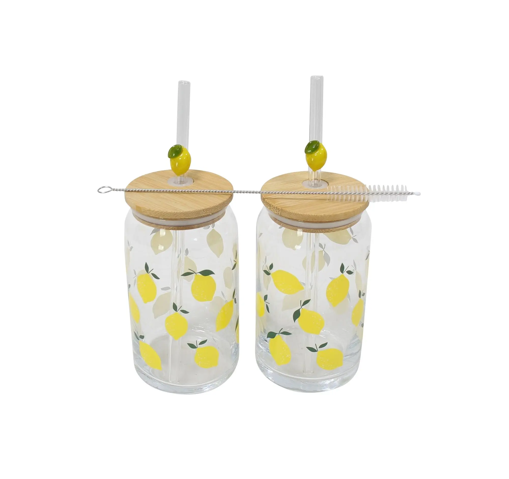 Trinkglas "Zitrone" mit Strohhalm, 2er Set  im Frank Flechtwaren Online Shop kaufen