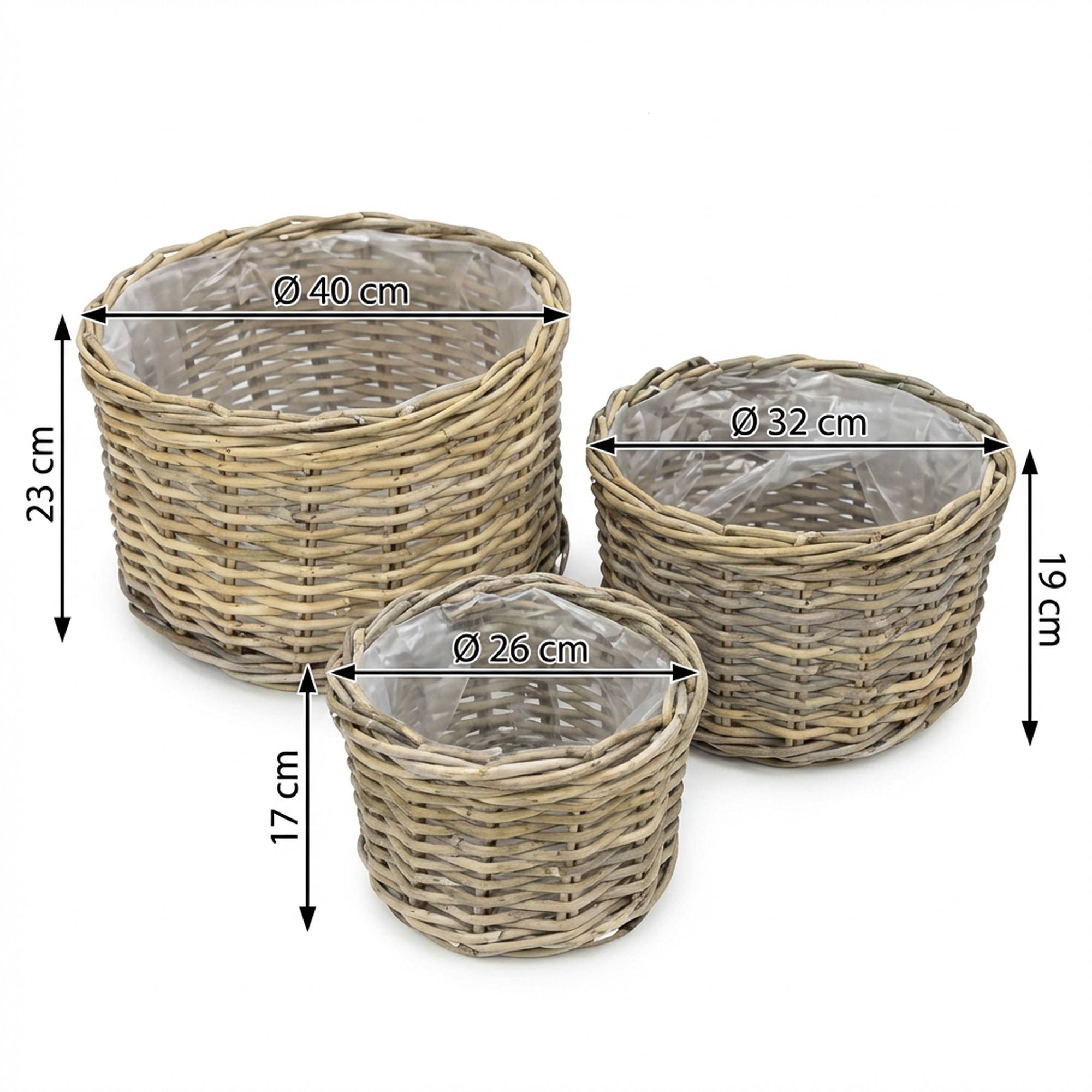 Pflanzkorb "Rattan", 3er Set  im Frank Flechtwaren Online Shop für Hygge-Sommer im Scandi-Home kaufen