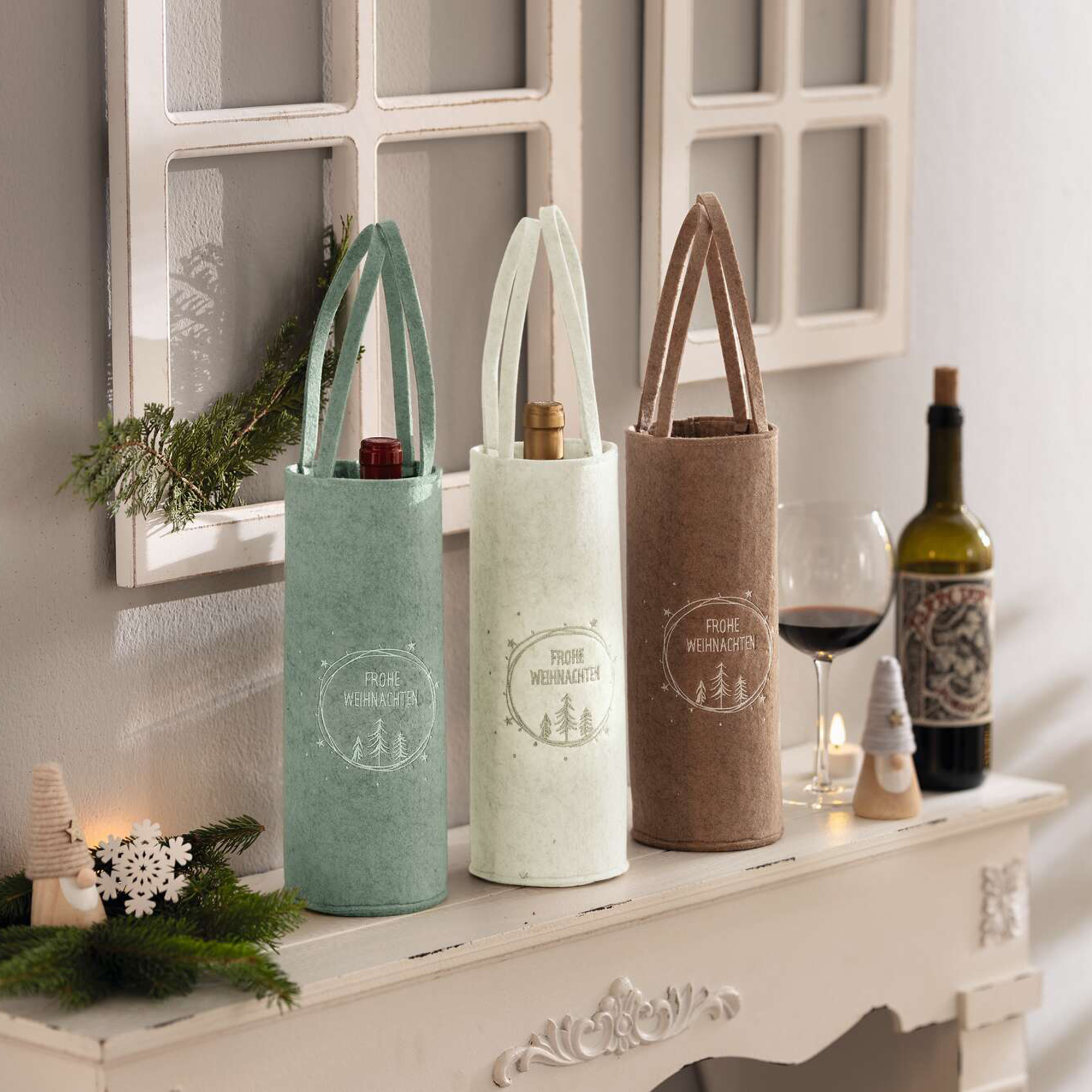 Geschenktasche "Frohe Weihnachten", 3er Set  im Frank Flechtwaren Online Shop kaufen