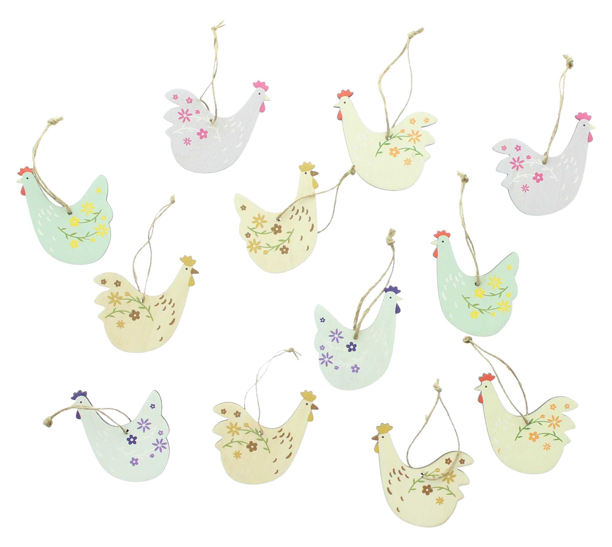 Hänger "Hühner", 12er Set  im Frank Flechtwaren Online Shop für Ostern kaufen