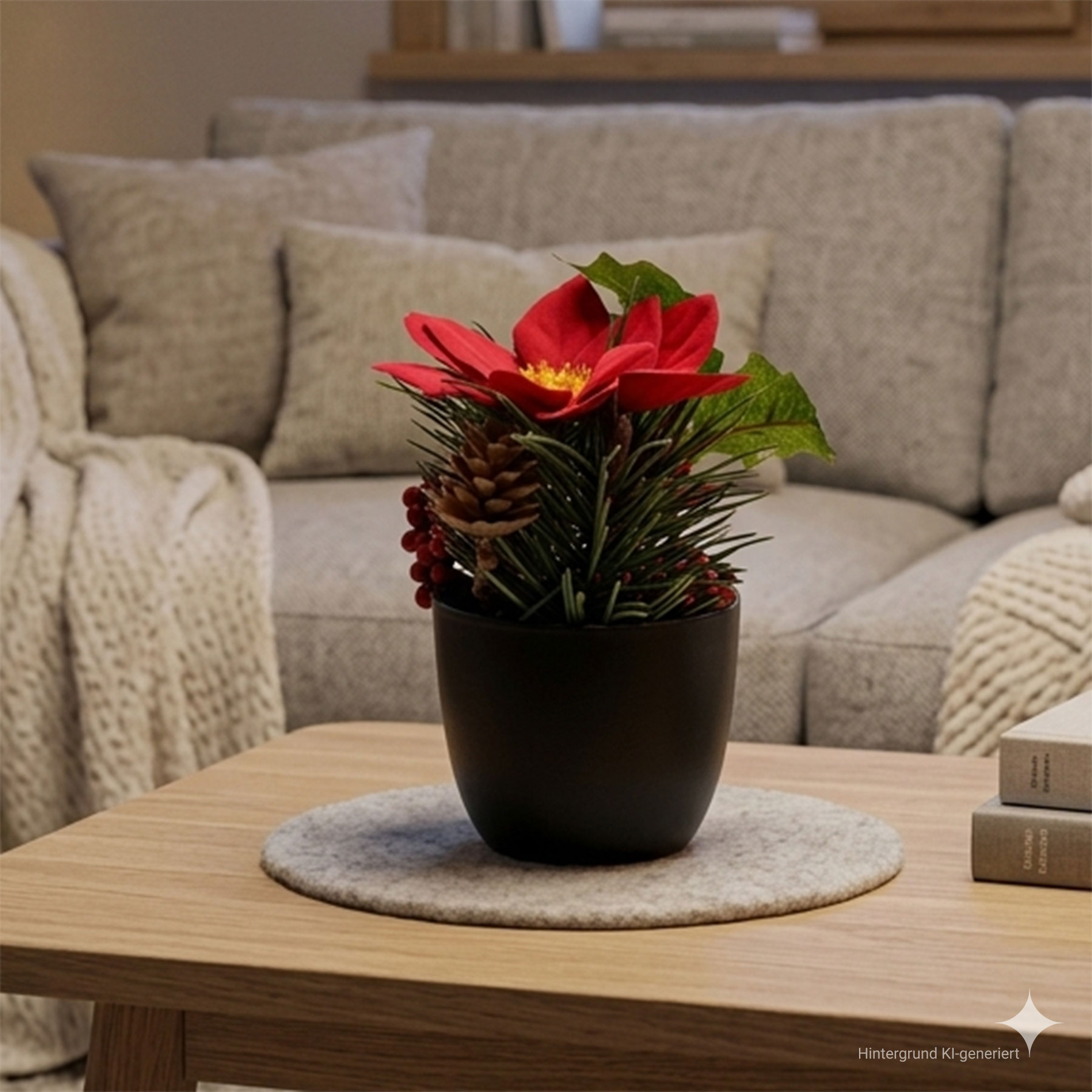 Kunstblumen-Arrangement "Weihnachtsstern"  im Frank Flechtwaren Online Shop kaufen