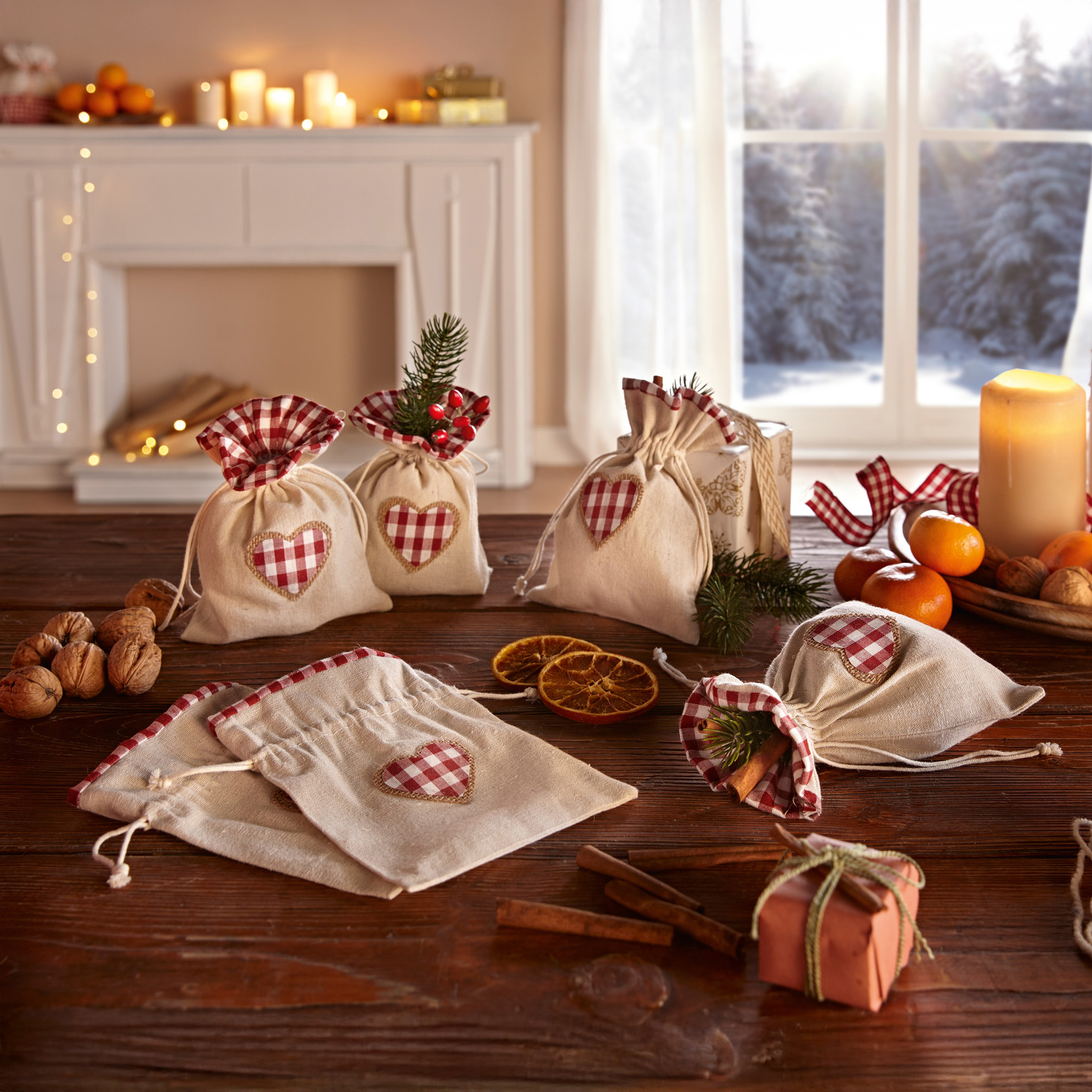 Geschenkbeutel "Landhaus", 6er Set im Frank Flechtwaren Online Shop für Weihnachten kaufen Geschenkbeutel "Landhaus", 6er Set im Frank Flechtwaren Online Shop für Weihnachten kaufen