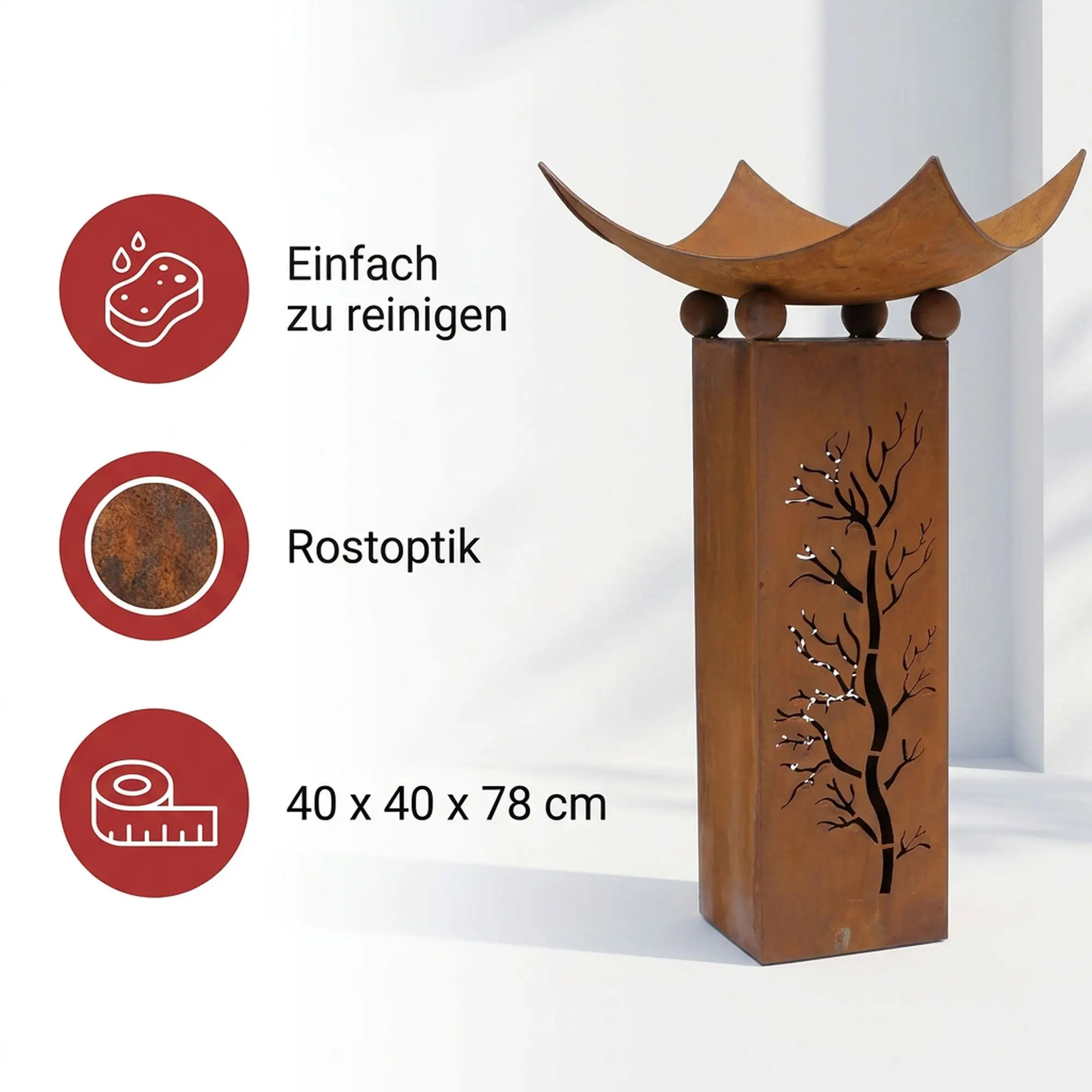 Säule "Feuerschale", 2tlg.  im Frank Flechtwaren Online Shop für Rostdeko für Ihren Garten kaufen