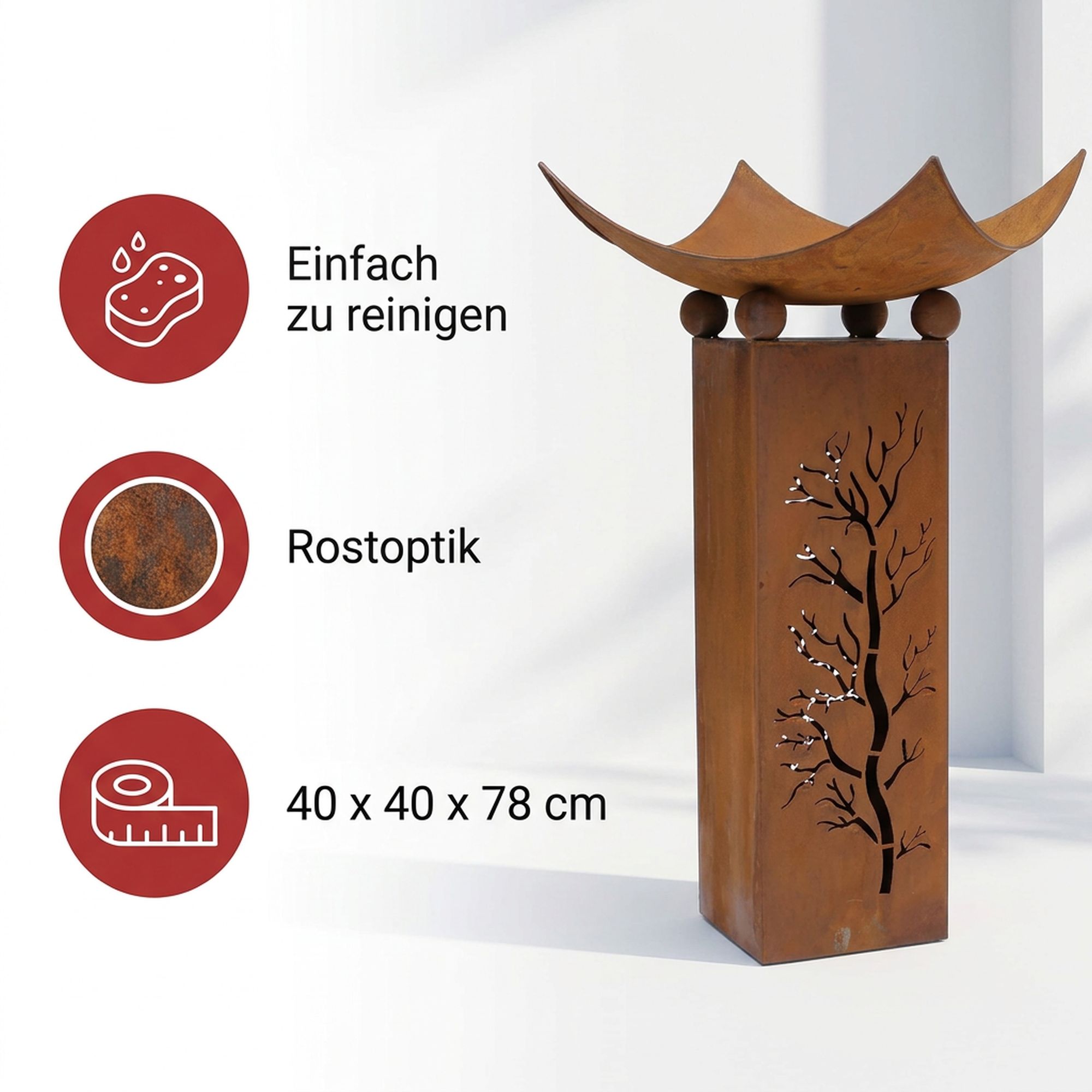 Säule "Feuerschale", 2tlg.  im Frank Flechtwaren Online Shop für Rostdeko für Ihren Garten kaufen