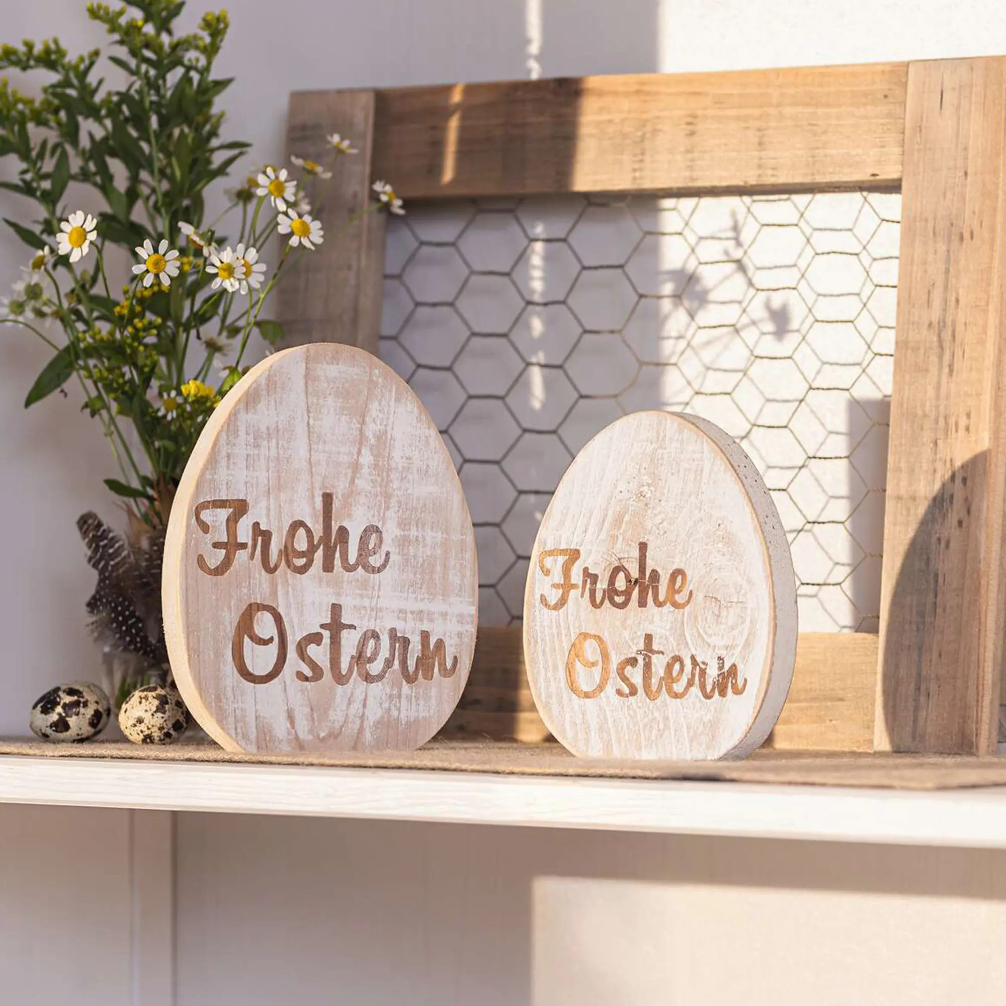 Deko-Ei "Frohe Ostern", 2er Set  im Frank Flechtwaren Online Shop für Ostern kaufen
