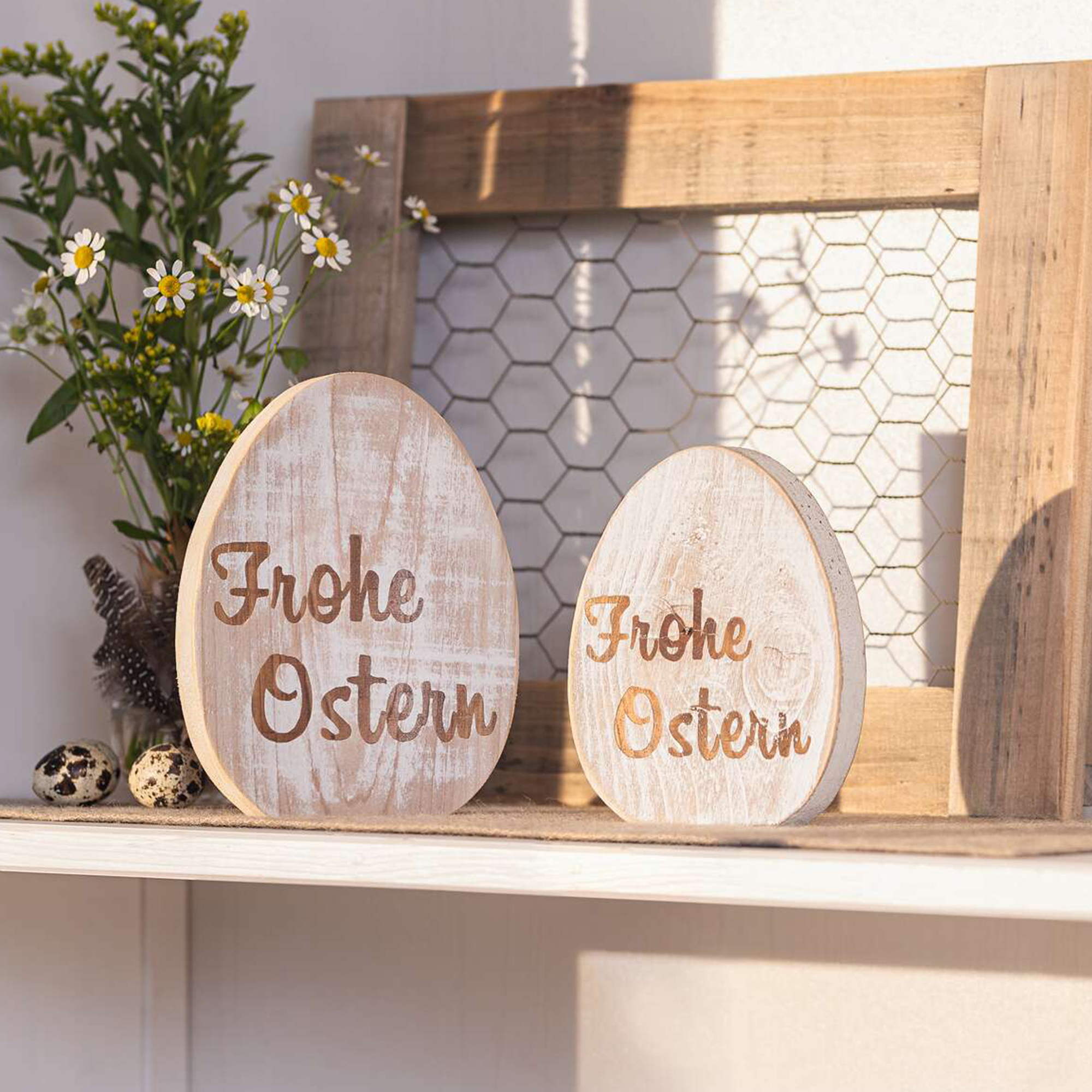 Deko-Ei "Frohe Ostern", 2er Set  im Frank Flechtwaren Online Shop für Ostern kaufen