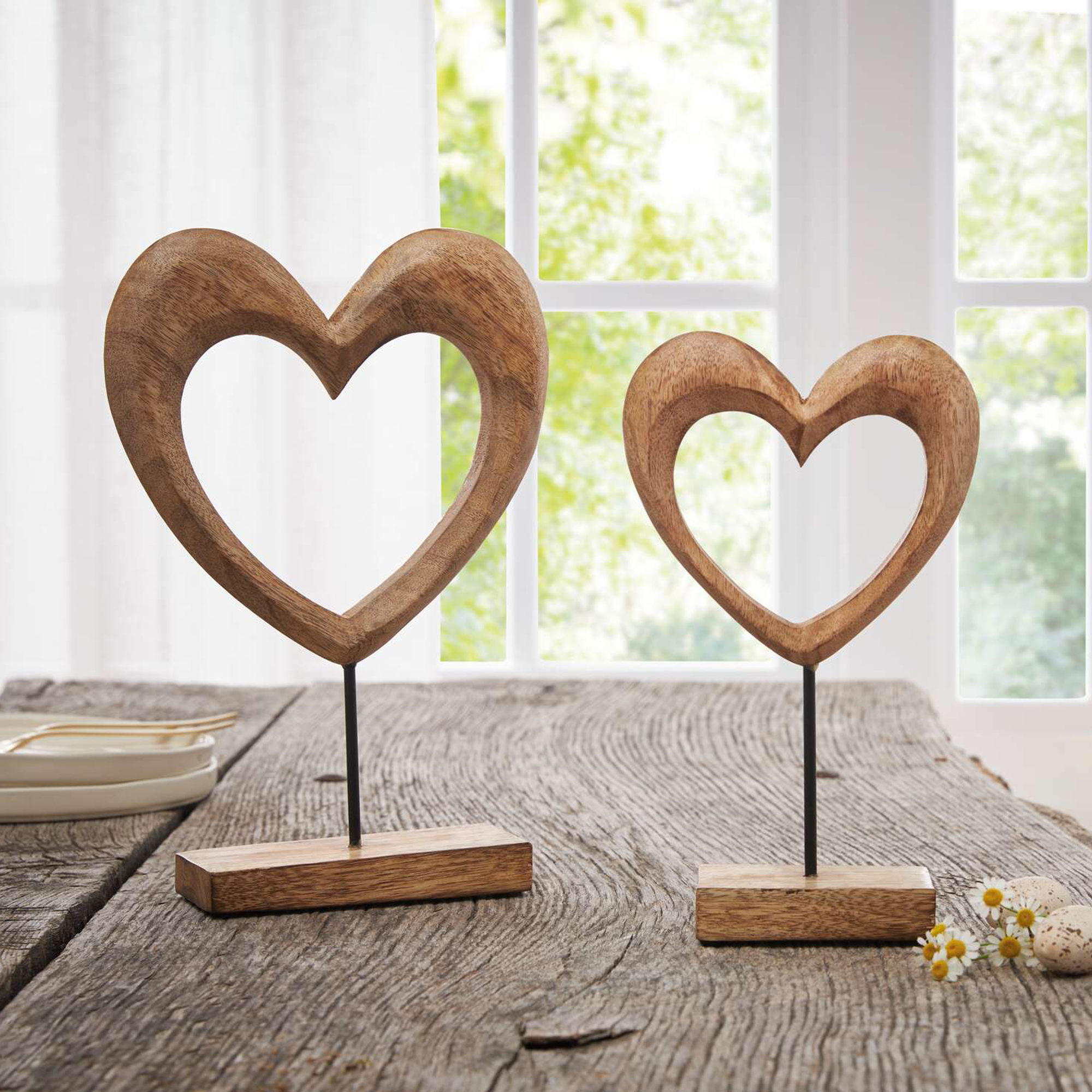 Holzdeko "Herz", 2er Set  im Frank Flechtwaren Online Shop kaufen