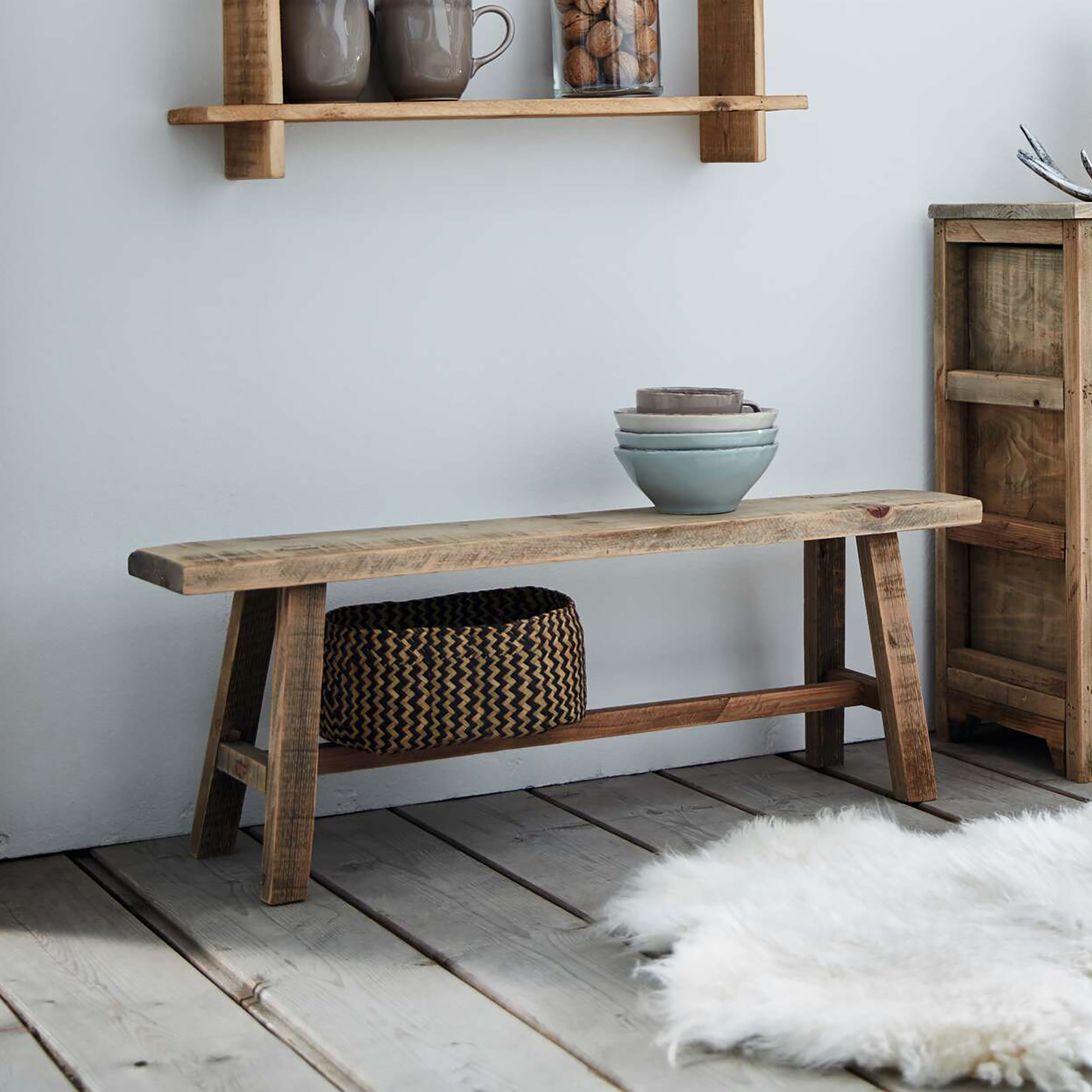 Holzbänkchen "Used-Look"  im Frank Flechtwaren Online Shop kaufen