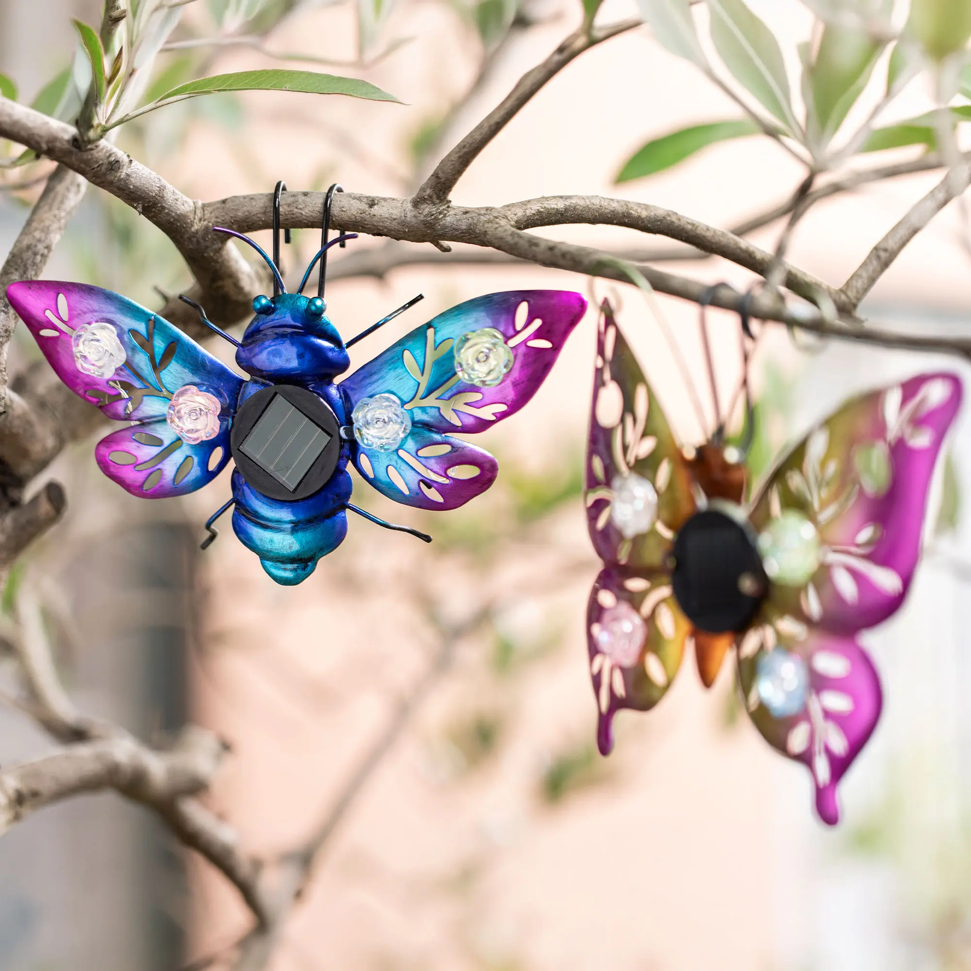 Solar-Deko "Butterfly &amp; Beetle", 2er Set  im Frank Flechtwaren Online Shop für LED-Dekoobjekte kaufen