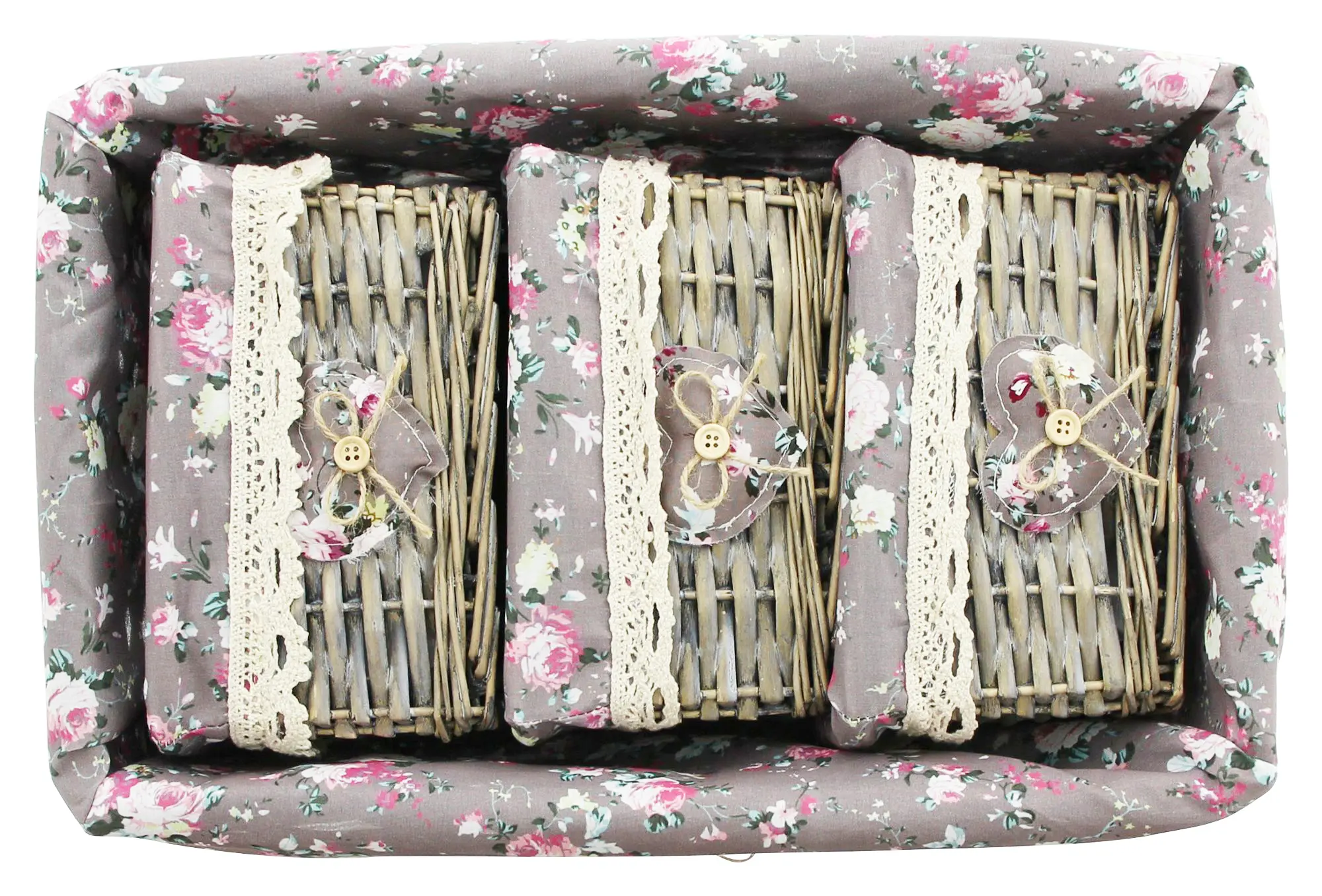 Universalkorb "Rosenliebe", 4er Set  im Frank Flechtwaren Online Shop für Füllkörbe &amp; Universalkörbe kaufen