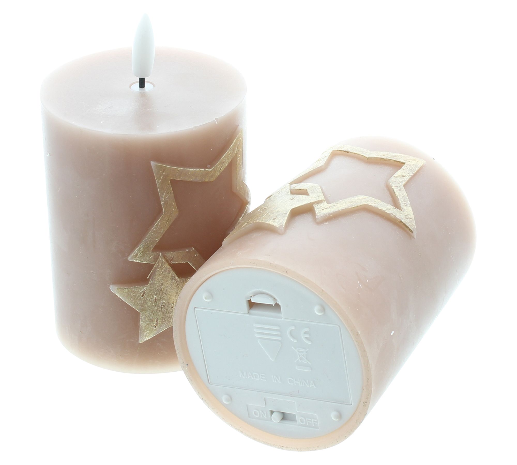 LED-Kerze "Sterne", beige, 2er Set  im Frank Flechtwaren Online Shop für Kerzen &amp; LED-Kerzen kaufen