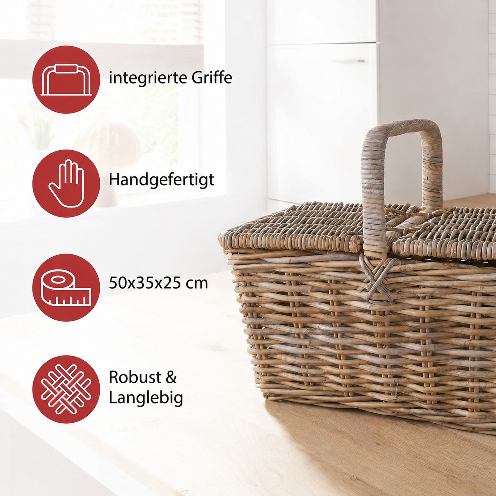 Picknickkorb "Rattan"  im Frank Flechtwaren Online Shop für Hygge-Sommer im Scandi-Home kaufen