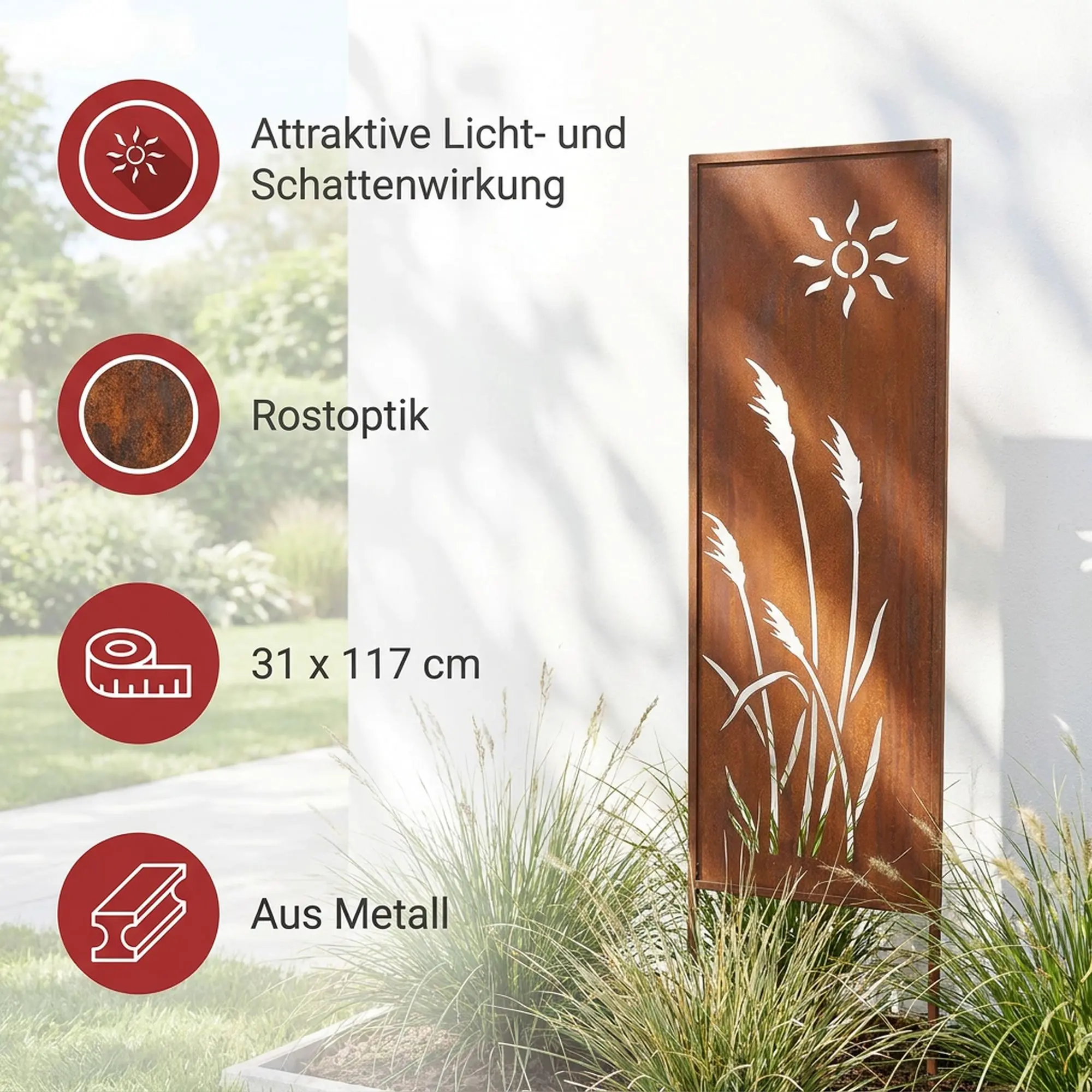 Gartenschild "Schilf"  im Frank Flechtwaren Online Shop für Rostdeko für Ihren Garten kaufen