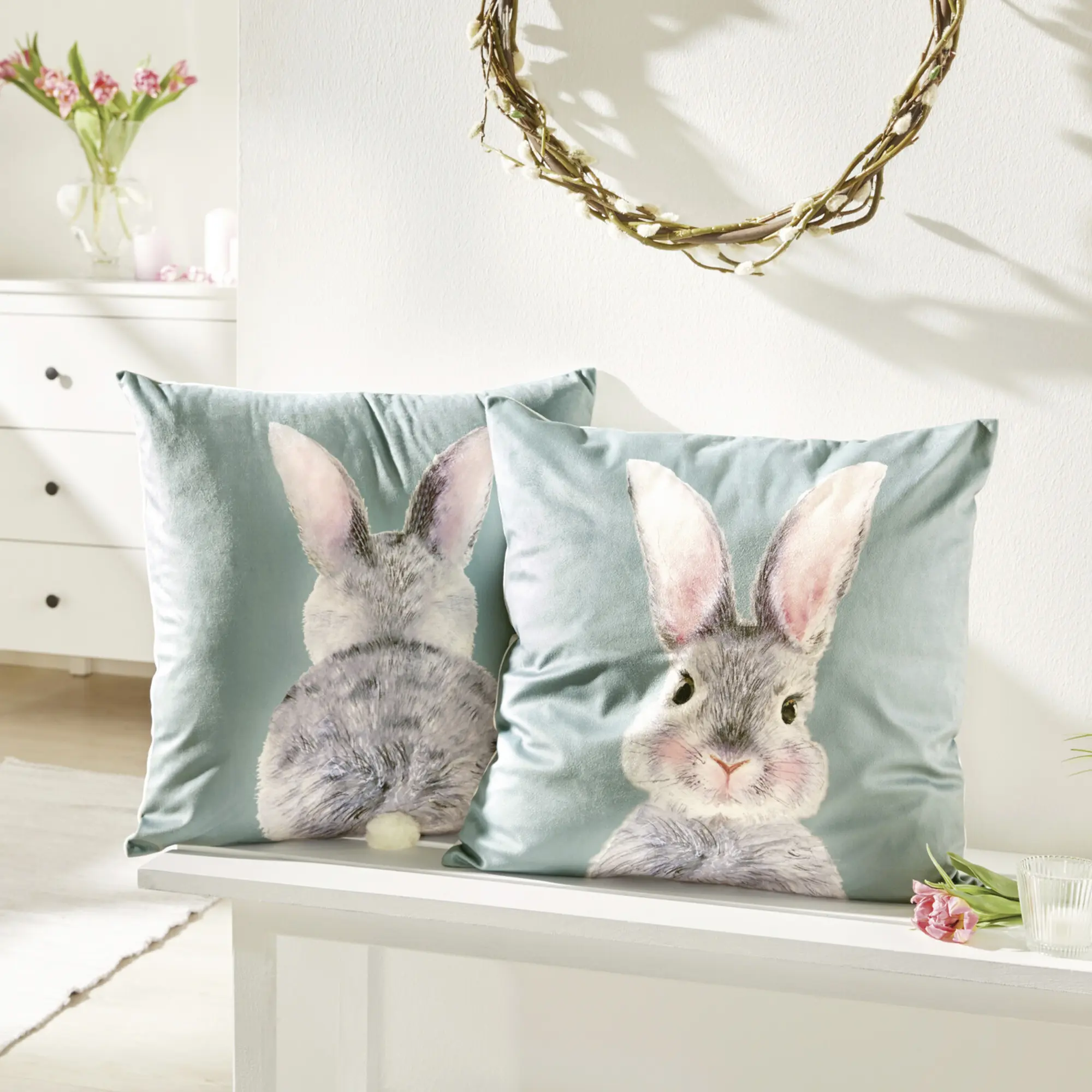 Kissenhülle "Häschen", 2er Set  im Frank Flechtwaren Online Shop für Ostern kaufen
