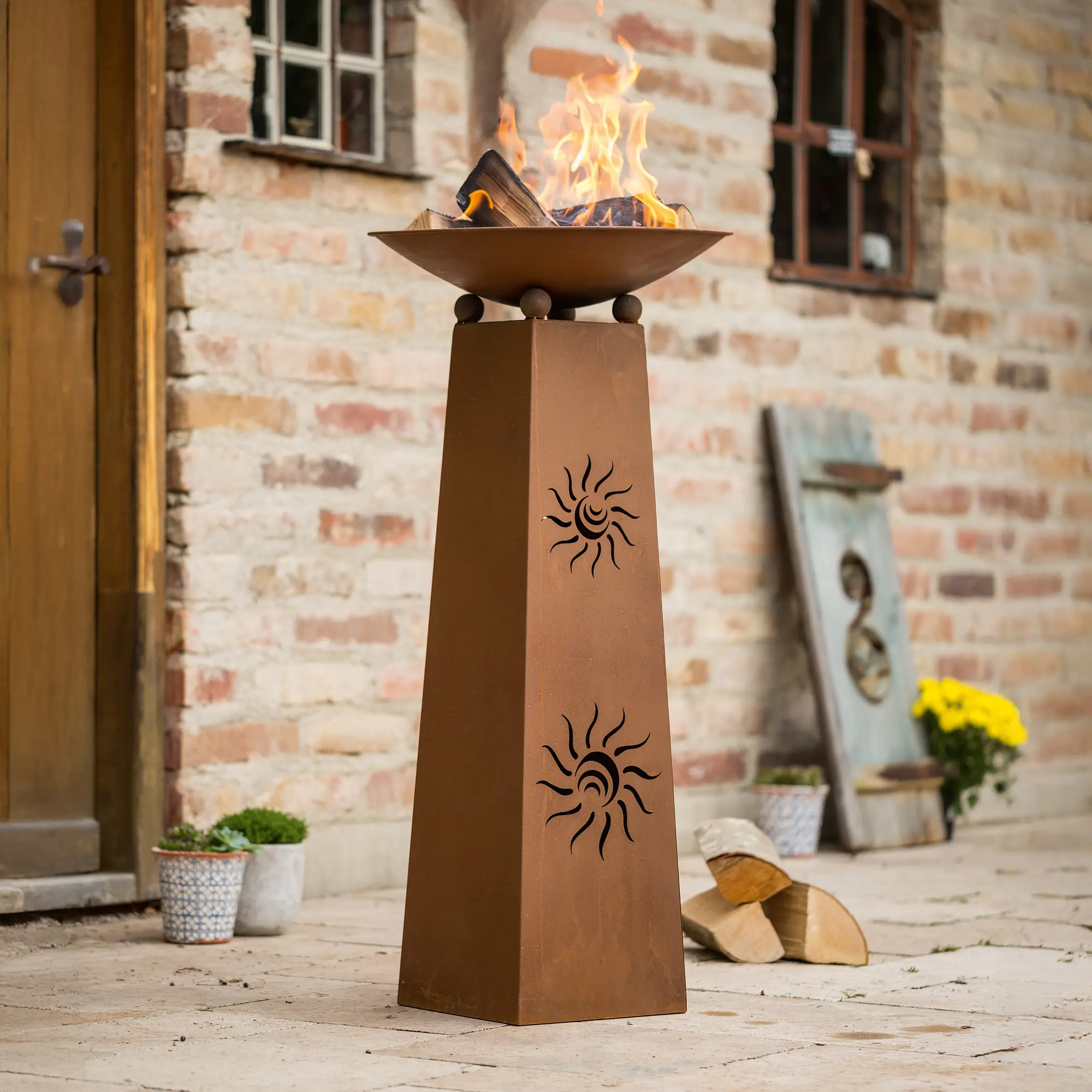 Säule "Sonne", 2tlg.  im Frank Flechtwaren Online Shop für Feuerschalen kaufen