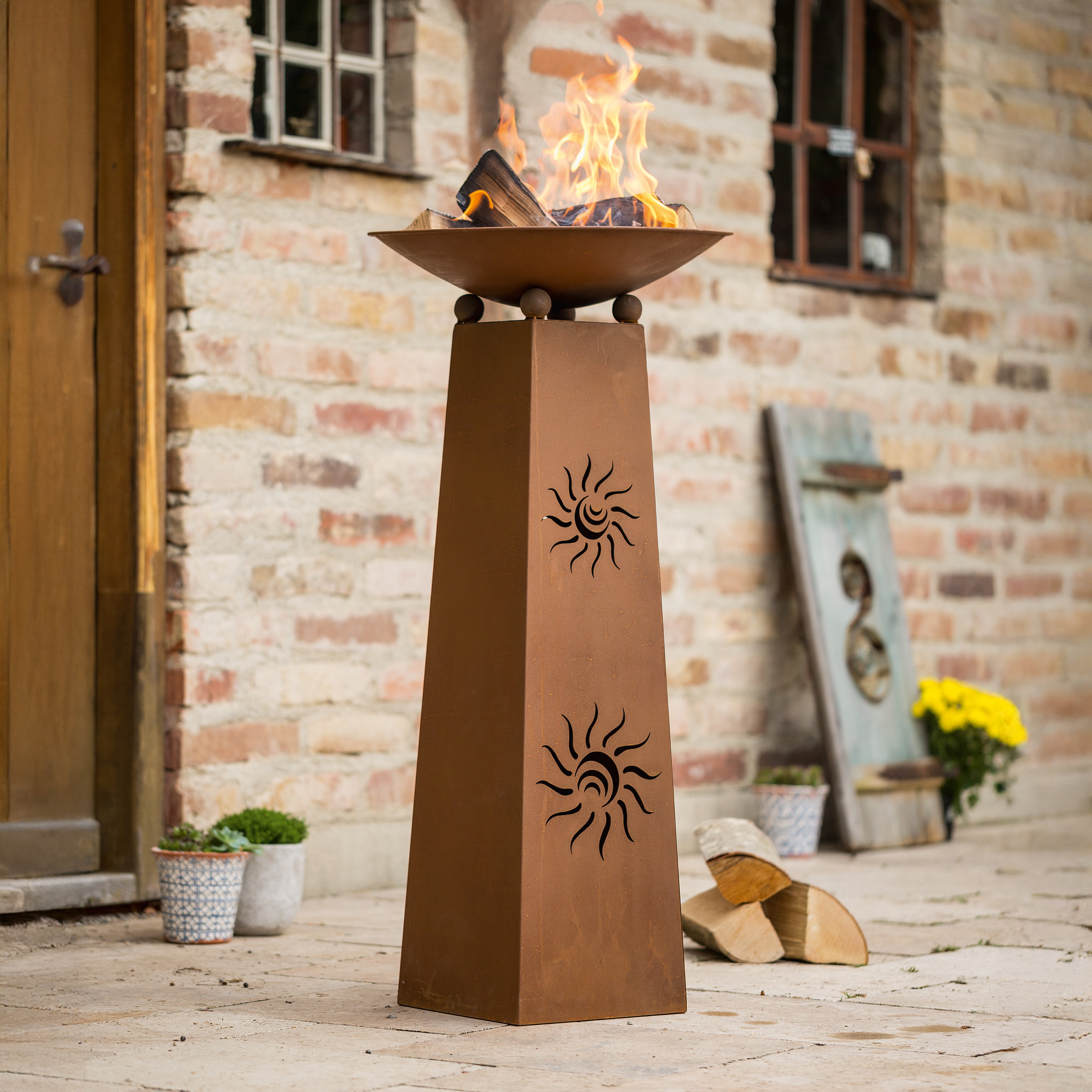 Säule "Sonne", 2tlg. im Frank Flechtwaren Online Shop für Feuerschalen kaufen Säule "Sonne", 2tlg. im Frank Flechtwaren Online Shop für Feuerschalen kaufen