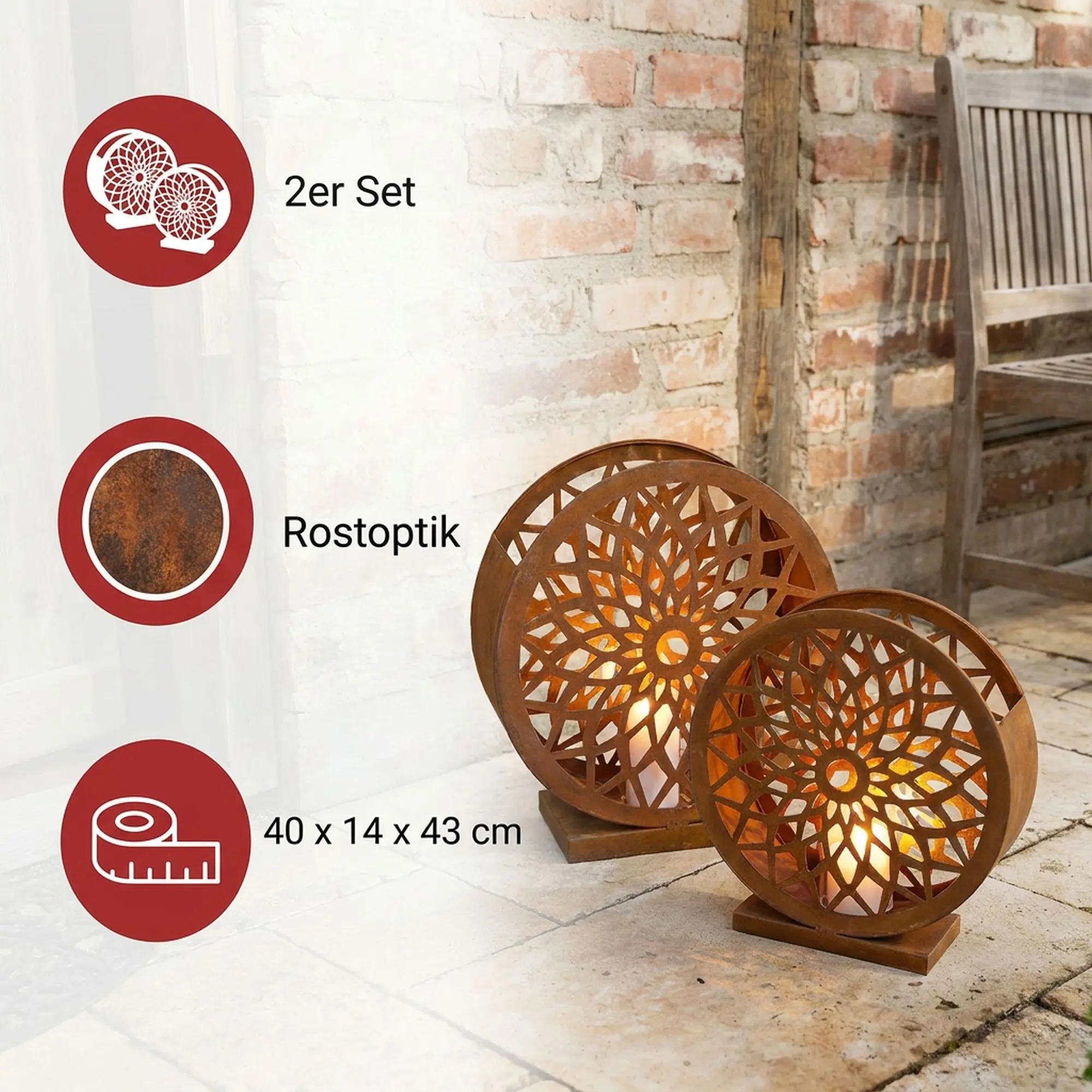 Windlicht "Ornament", 2er Set  im Frank Flechtwaren Online Shop für Windlichter kaufen