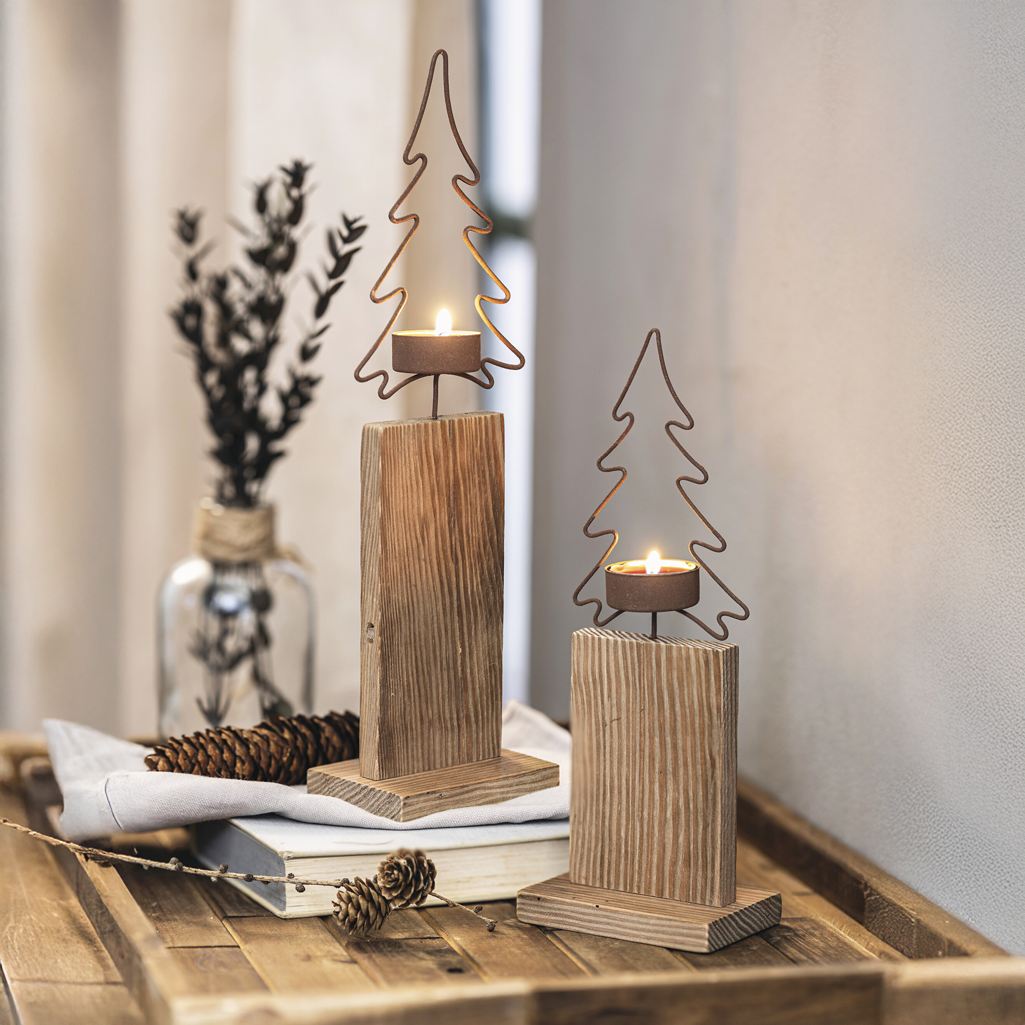 Teelichtsäule "Tanne", 2er Set im Frank Flechtwaren Online Shop für Weihnachten kaufen Teelichtsäule "Tanne", 2er Set im Frank Flechtwaren Online Shop für Weihnachten kaufen