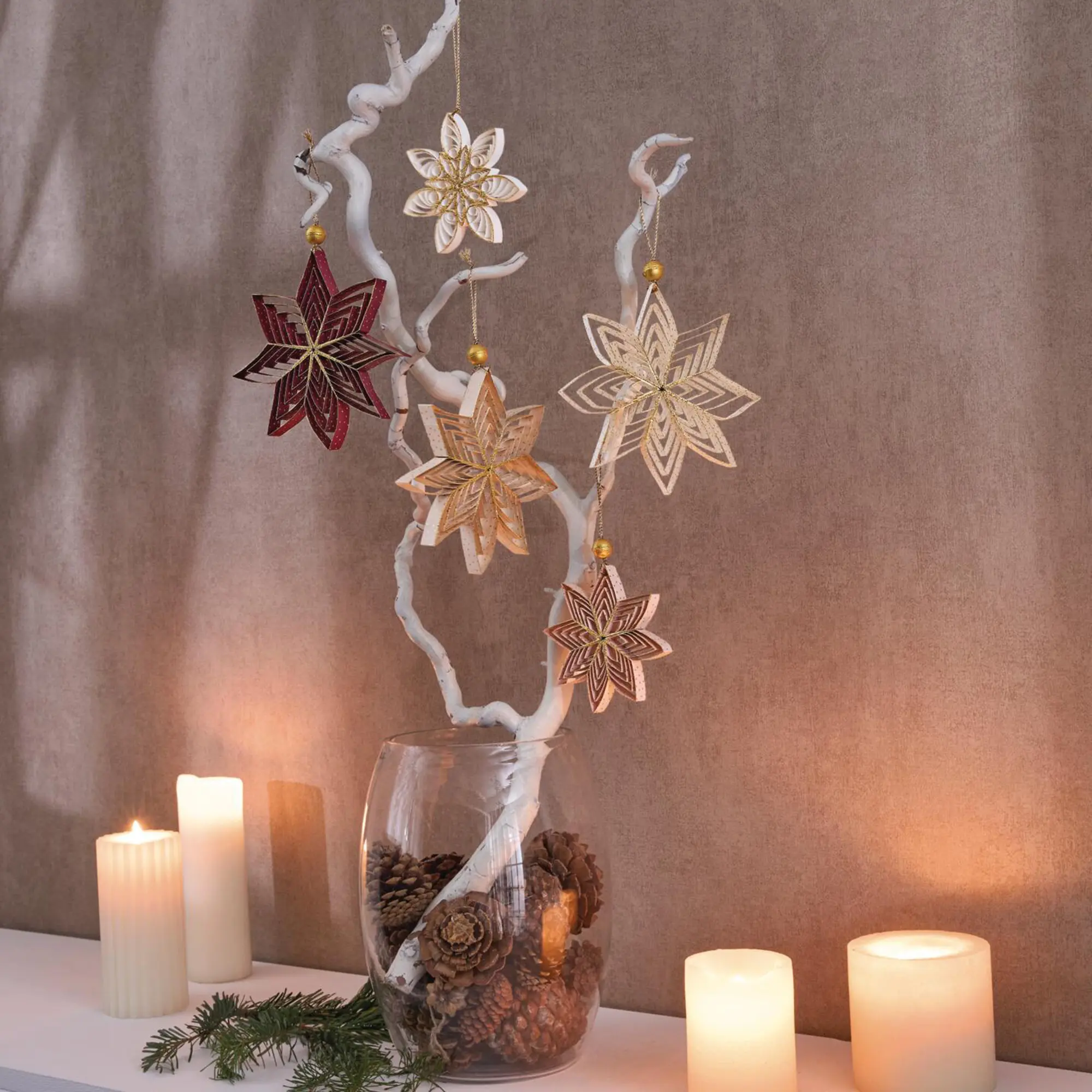 Deko-Hänger "Weihnachtsstern", 5er Set  im Frank Flechtwaren Online Shop für Metallic Glam kaufen