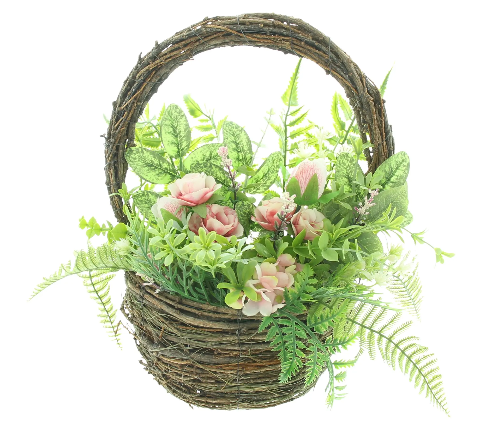 Kunstblumenkorb "Zartes Rosa"  im Frank Flechtwaren Online Shop für Pflanzer kaufen