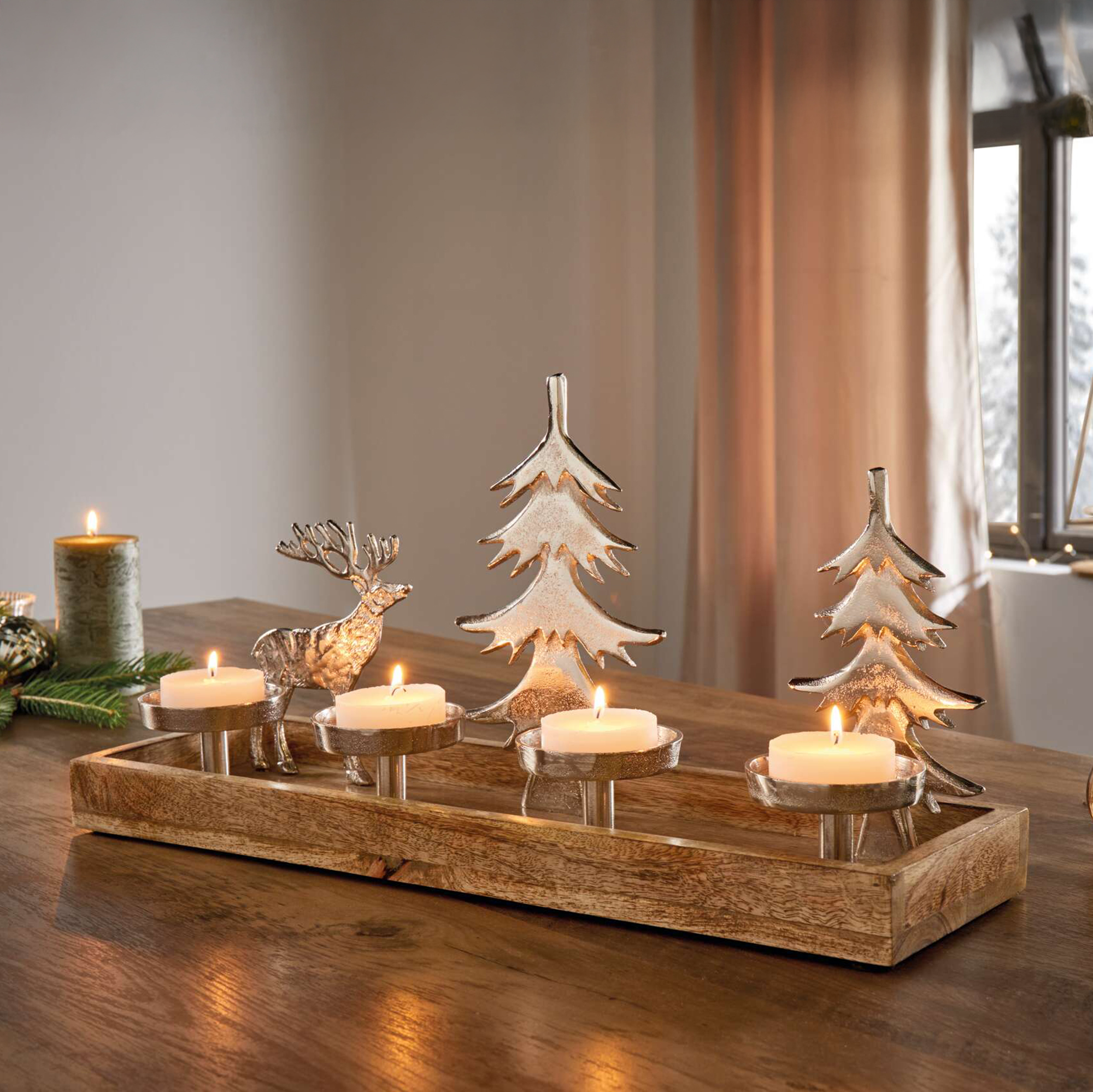 Kerzenhalter "Rentier &amp; Tannen"  im Frank Flechtwaren Online Shop für Kränze kaufen