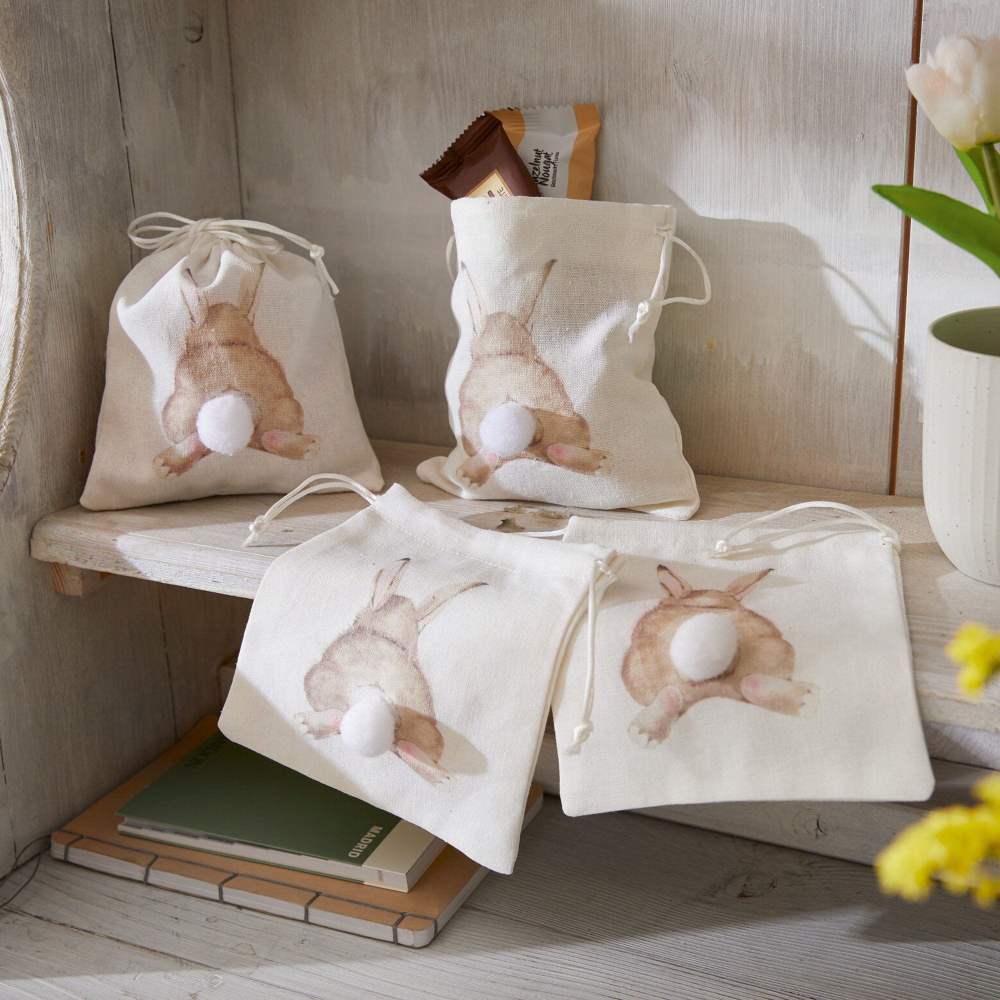 Geschenkbeutel "Hoppelhase", 4er Set  im Frank Flechtwaren Online Shop kaufen
