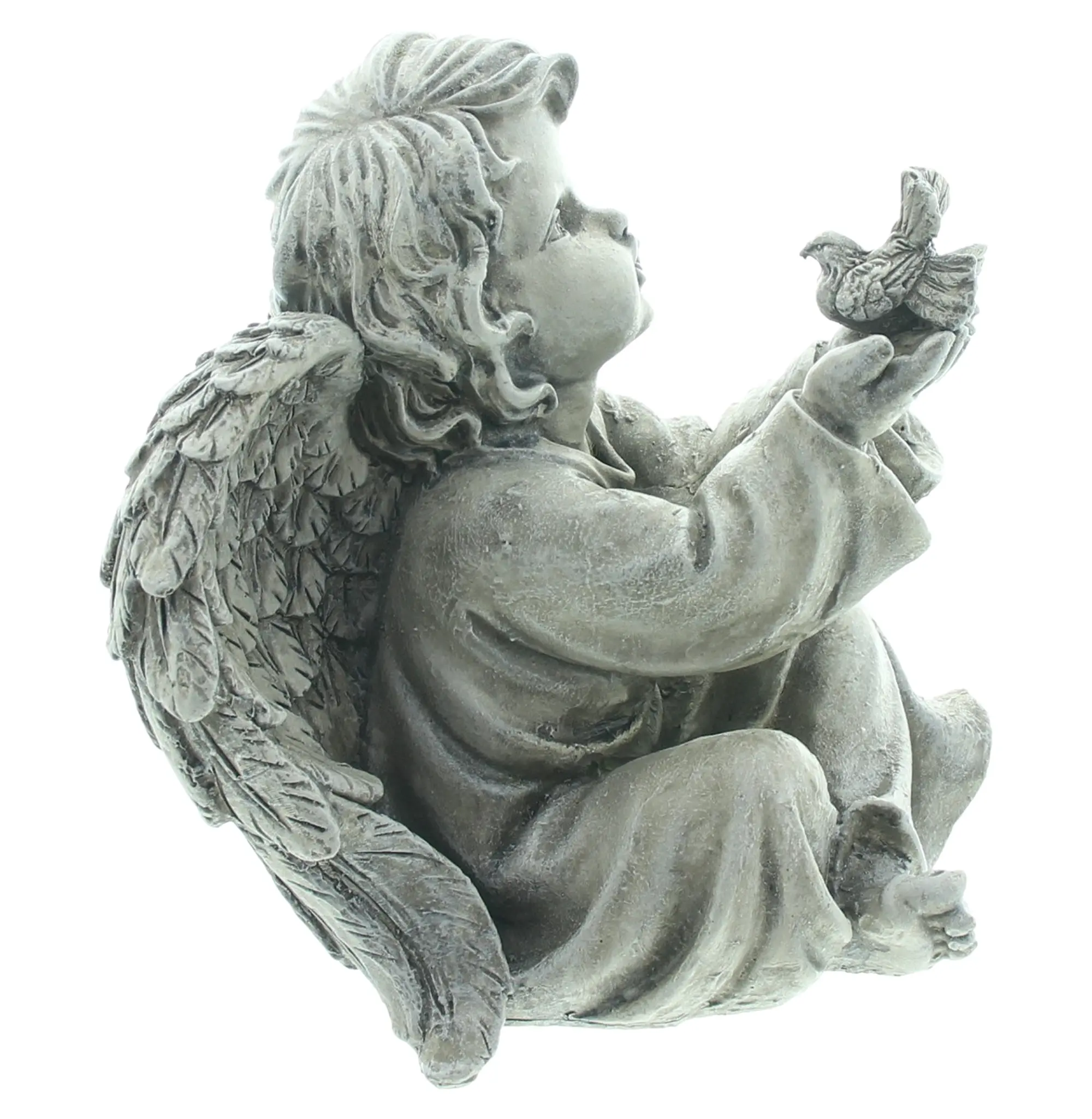 Figur "Engel mit Vogel"  im Frank Flechtwaren Online Shop für Grabschmuck kaufen