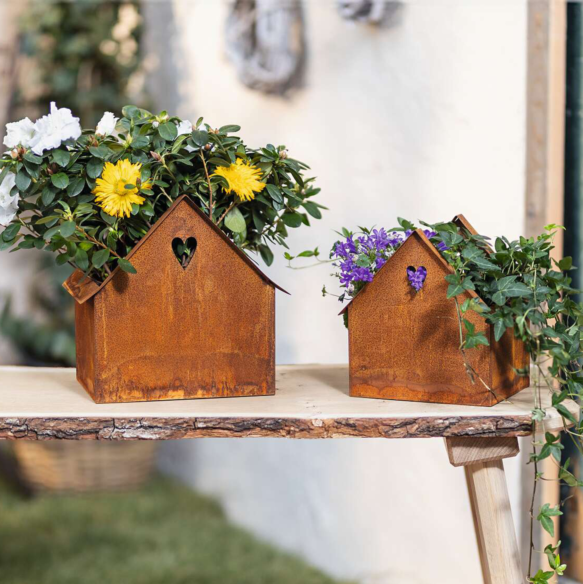 Pflanzer "Rost-Haus", 2er Set  im Frank Flechtwaren Online Shop kaufen