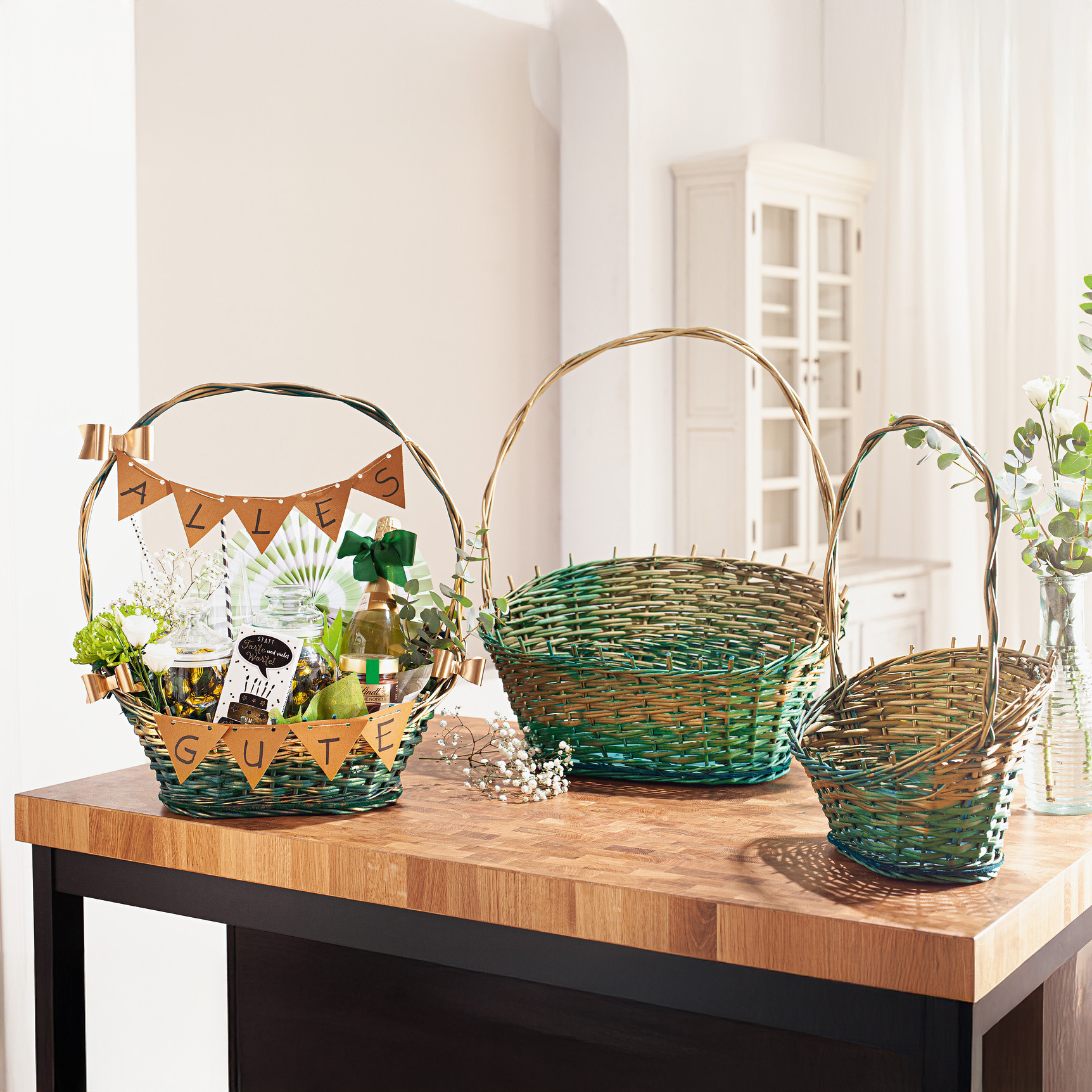 Acheter Panier de présentation "vert/or"  dans la boutique en ligne de Frank Flechtwaren