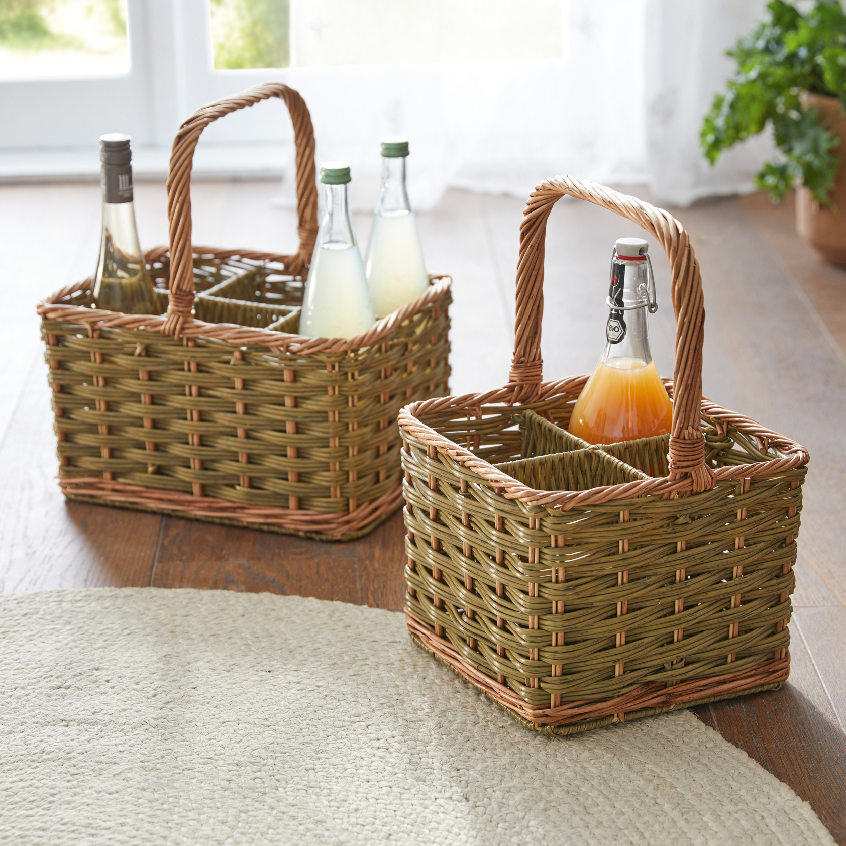 Flaschenkorb "Washed Green", für 6 Flaschen  im Frank Flechtwaren Online Shop kaufen