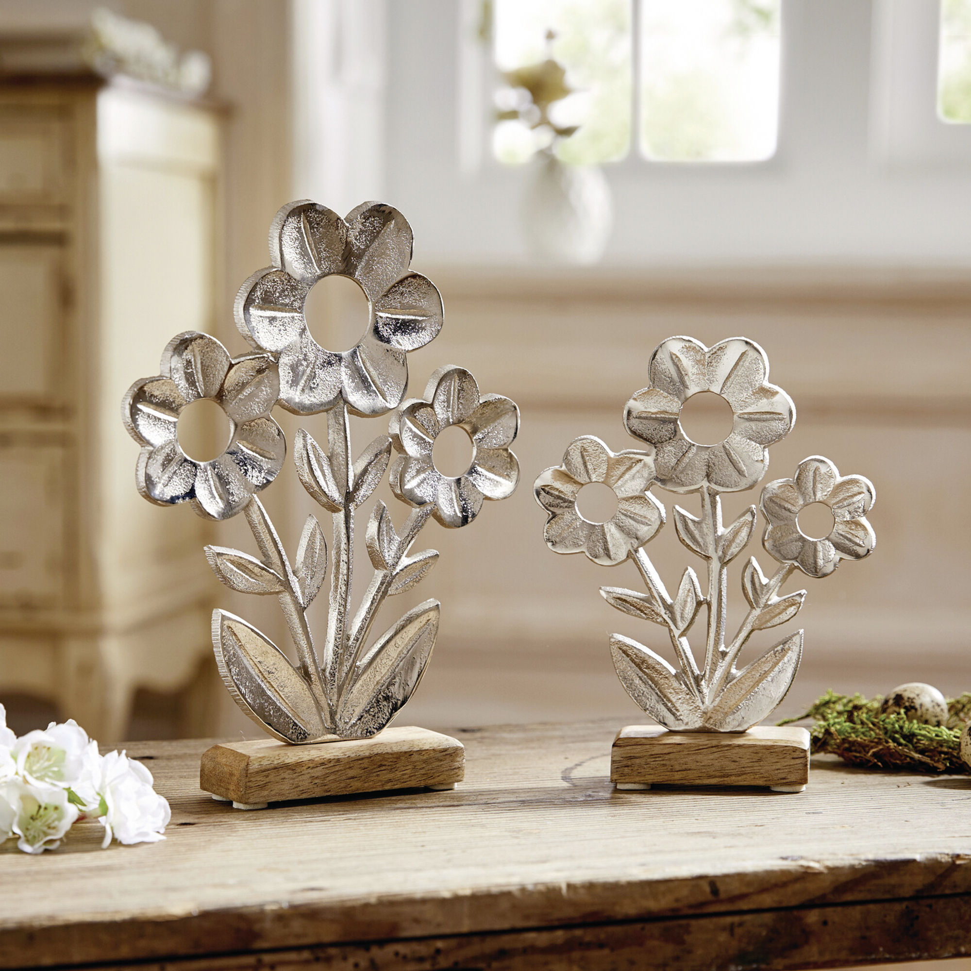 Blume "Silber, 2er Set  im Frank Flechtwaren Online Shop kaufen