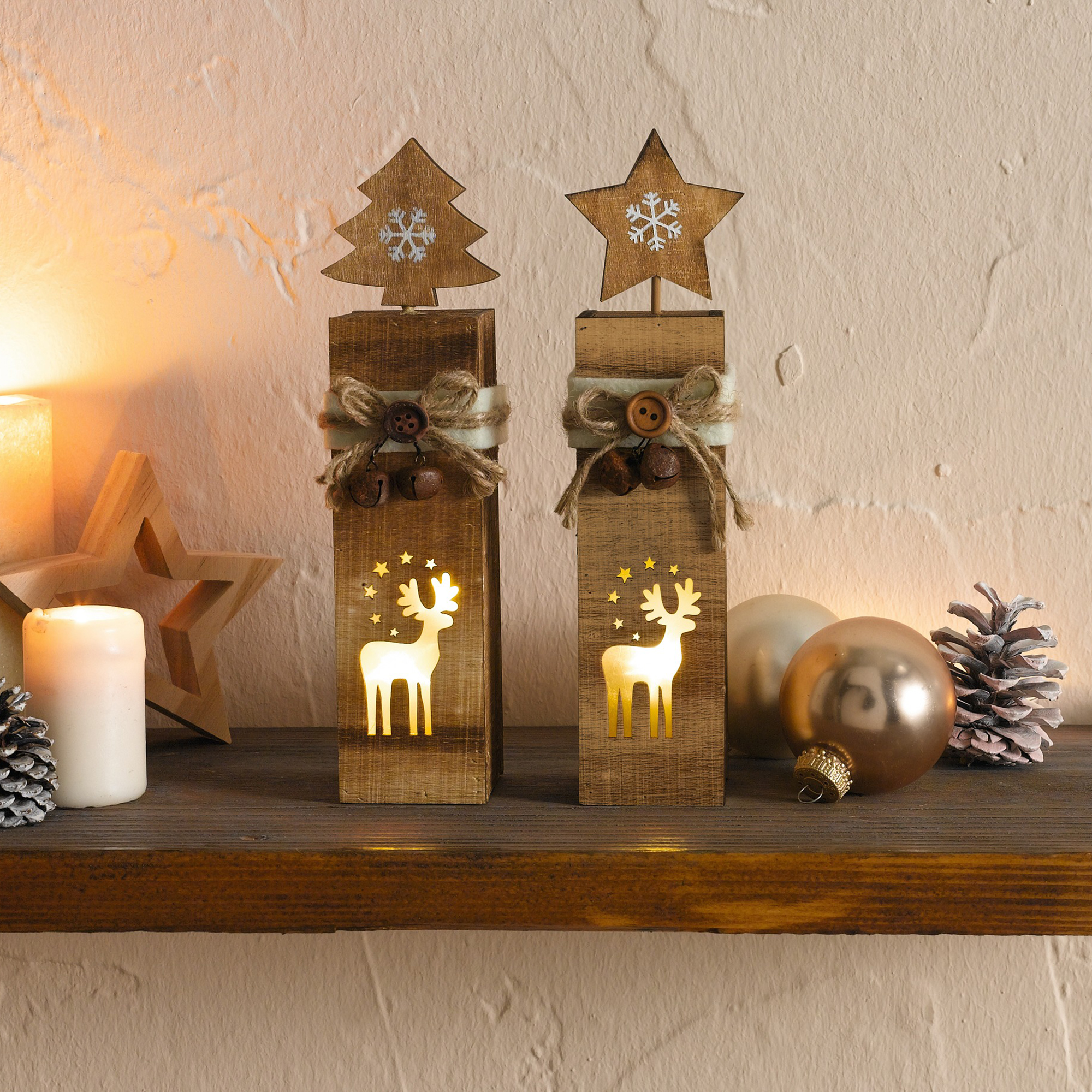 LED-Säule "Rentier", 2er Set  im Frank Flechtwaren Online Shop für Weihnachten kaufen