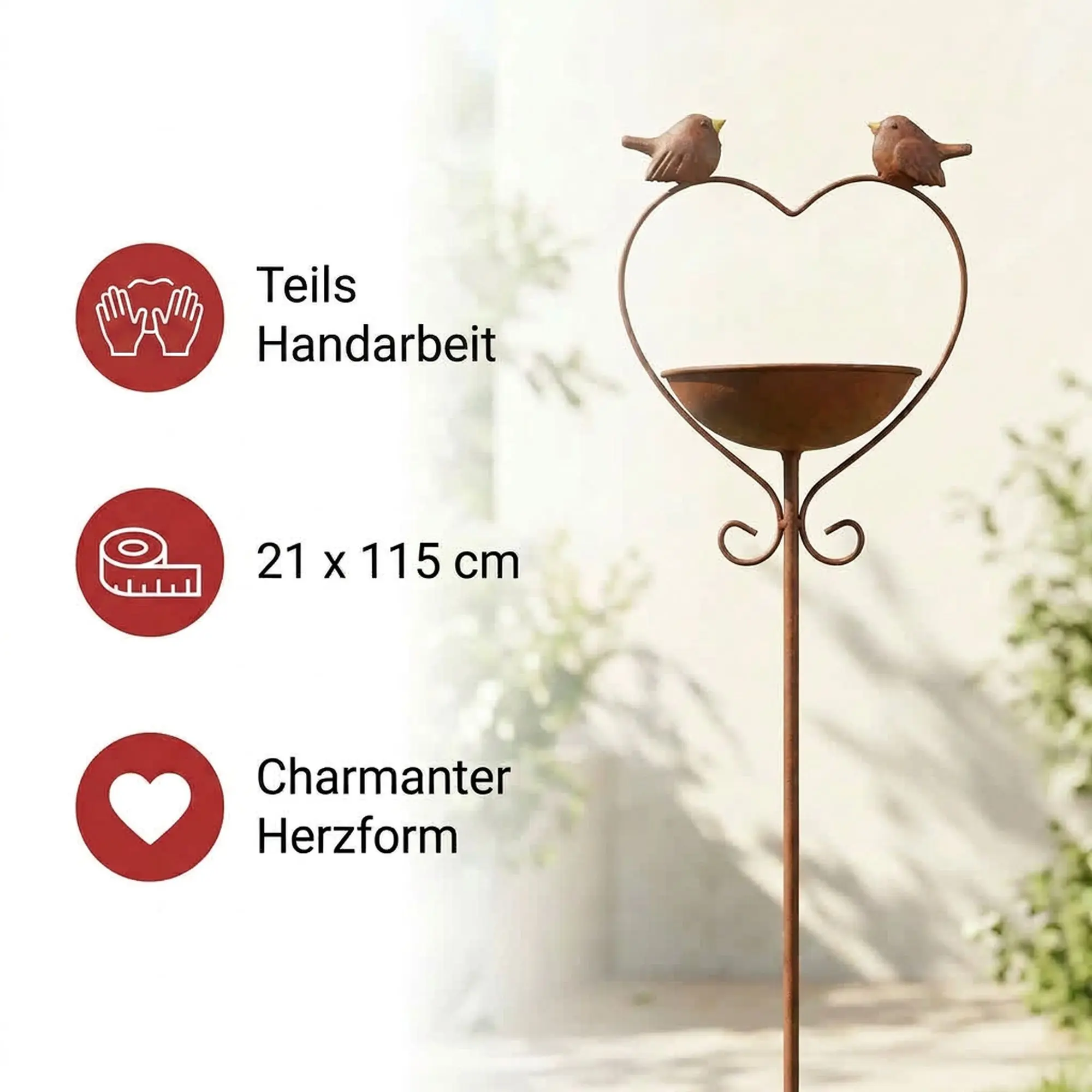 Vogeltränke "Herz"  im Frank Flechtwaren Online Shop für Weihnachtliche Gartenstecker kaufen
