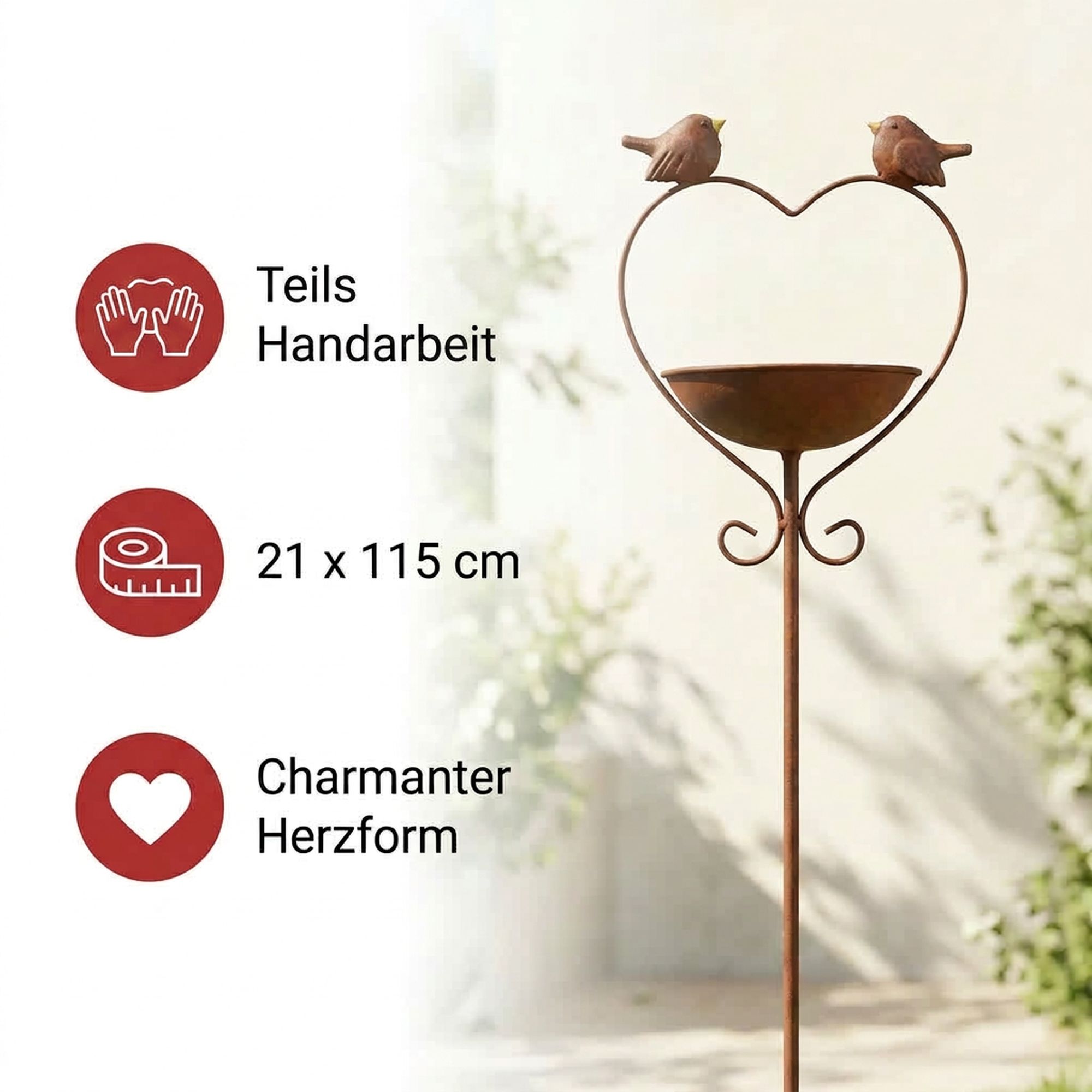 Vogeltränke "Herz"  im Frank Flechtwaren Online Shop für Gartenstecker kaufen