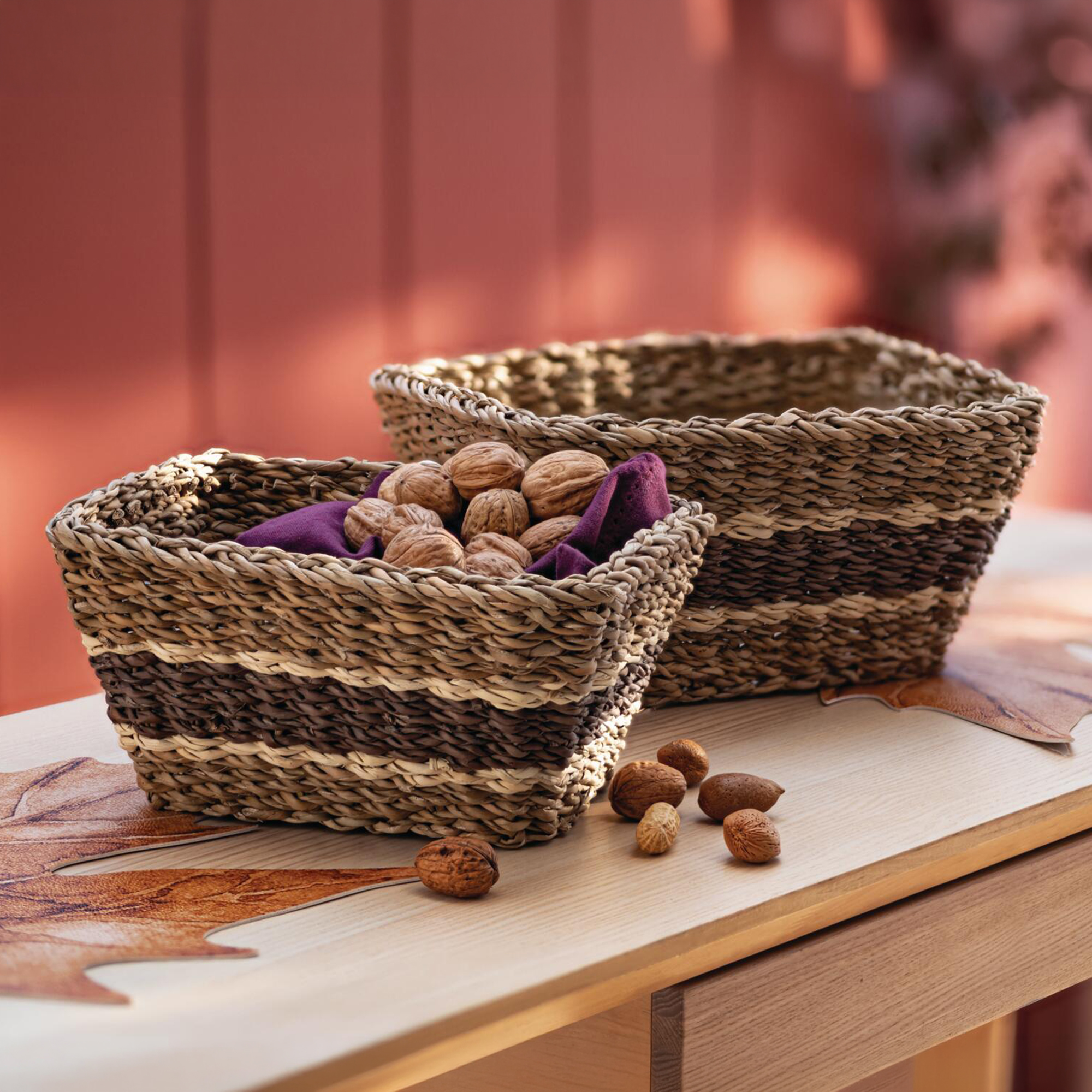 Aufbewahrungskorb "Brown Stripes", 2er Set  im Frank Flechtwaren Online Shop kaufen