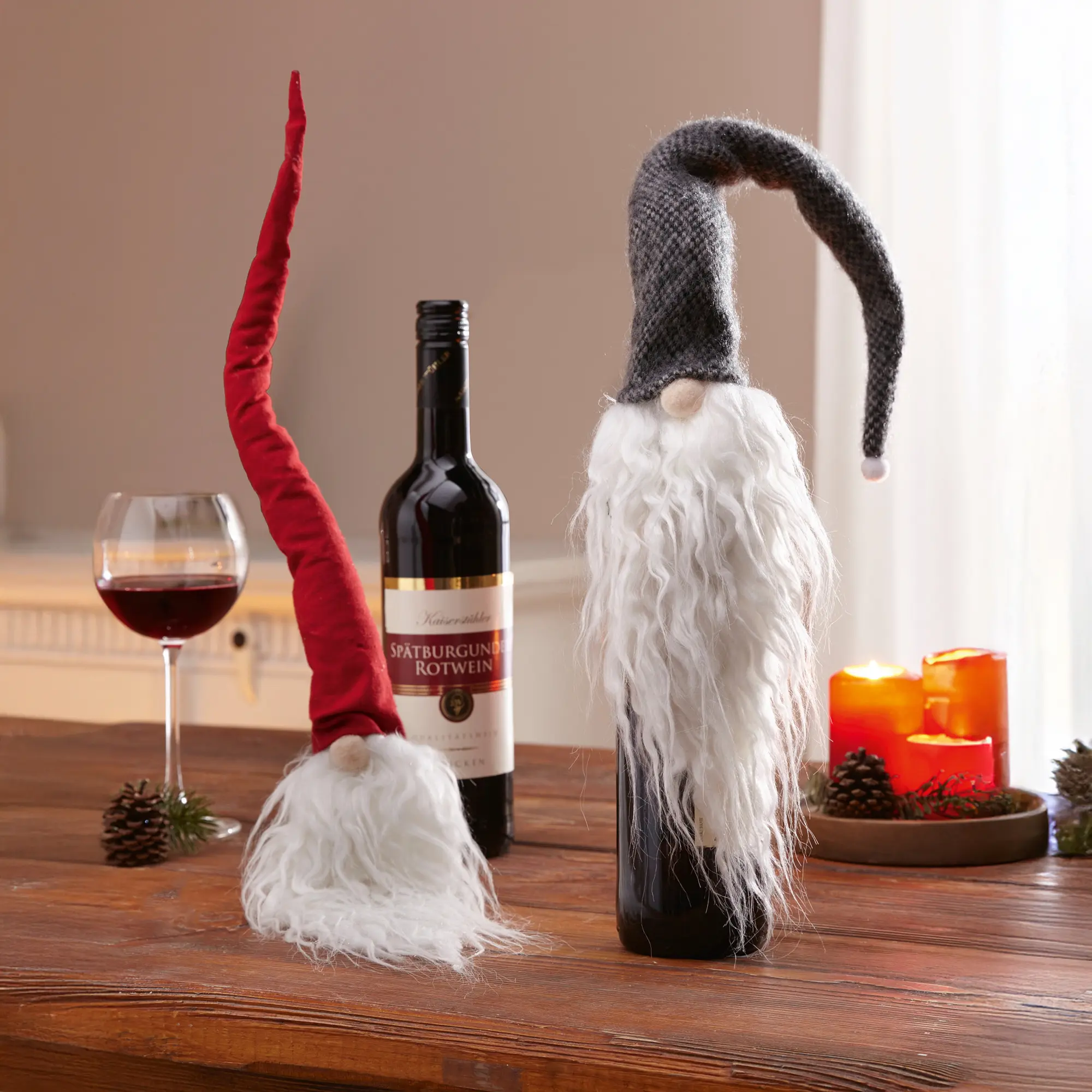 Flaschendeko "Wichtelmützen", 2er Set  im Frank Flechtwaren Online Shop kaufen