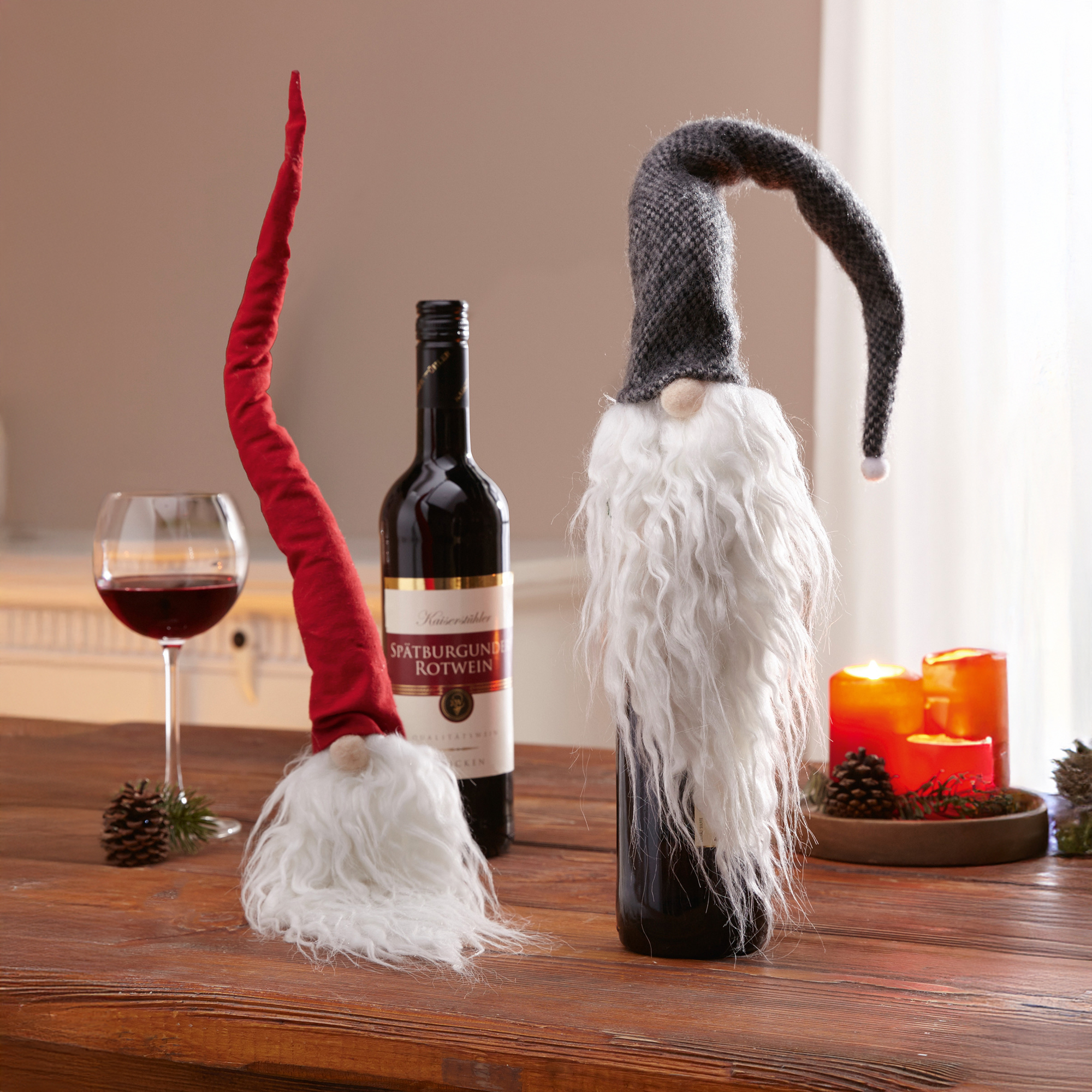Flaschendeko "Wichtelmützen", 2er Set  im Frank Flechtwaren Online Shop kaufen