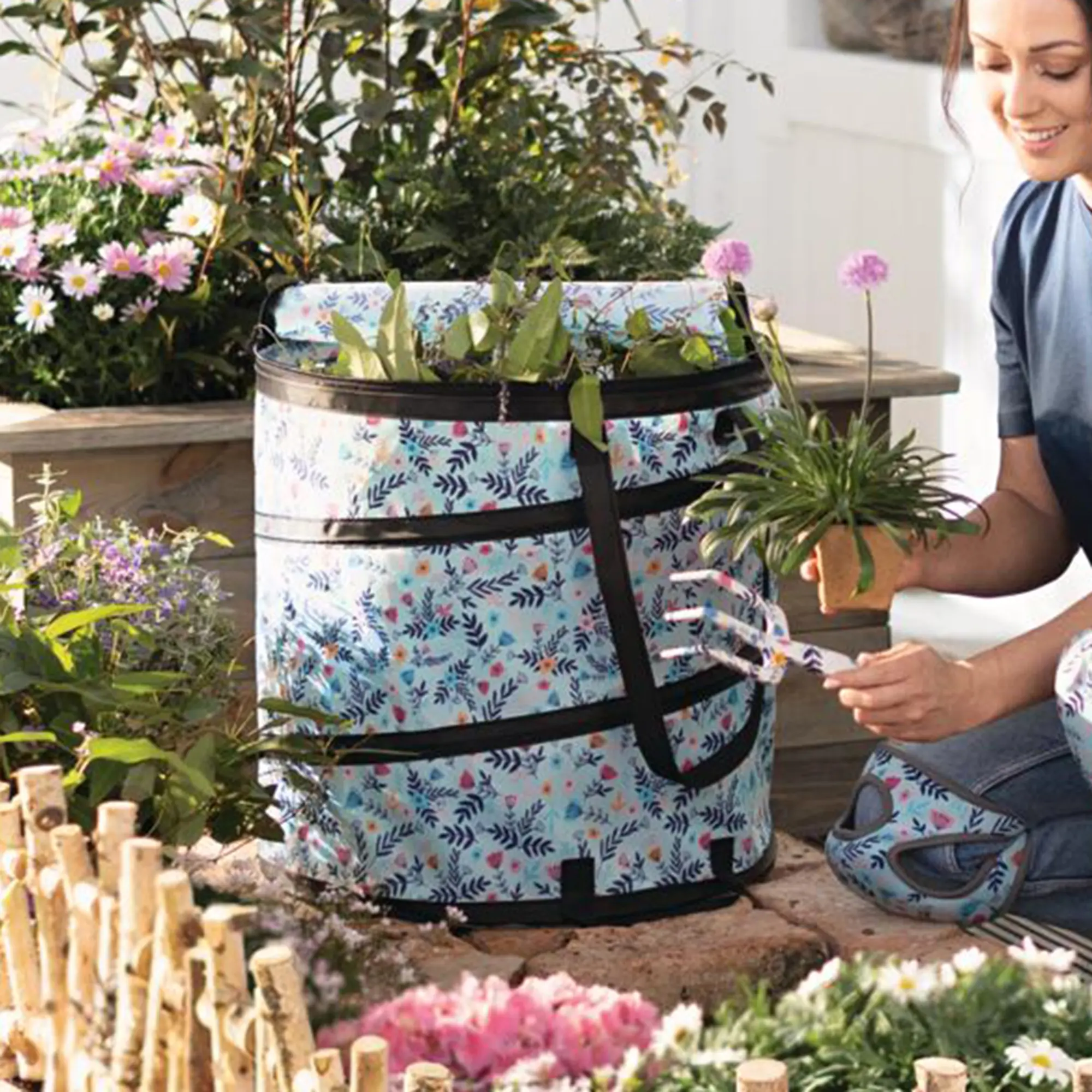 Pop-up-Laubsammler "Floral"  im Frank Flechtwaren Online Shop kaufen