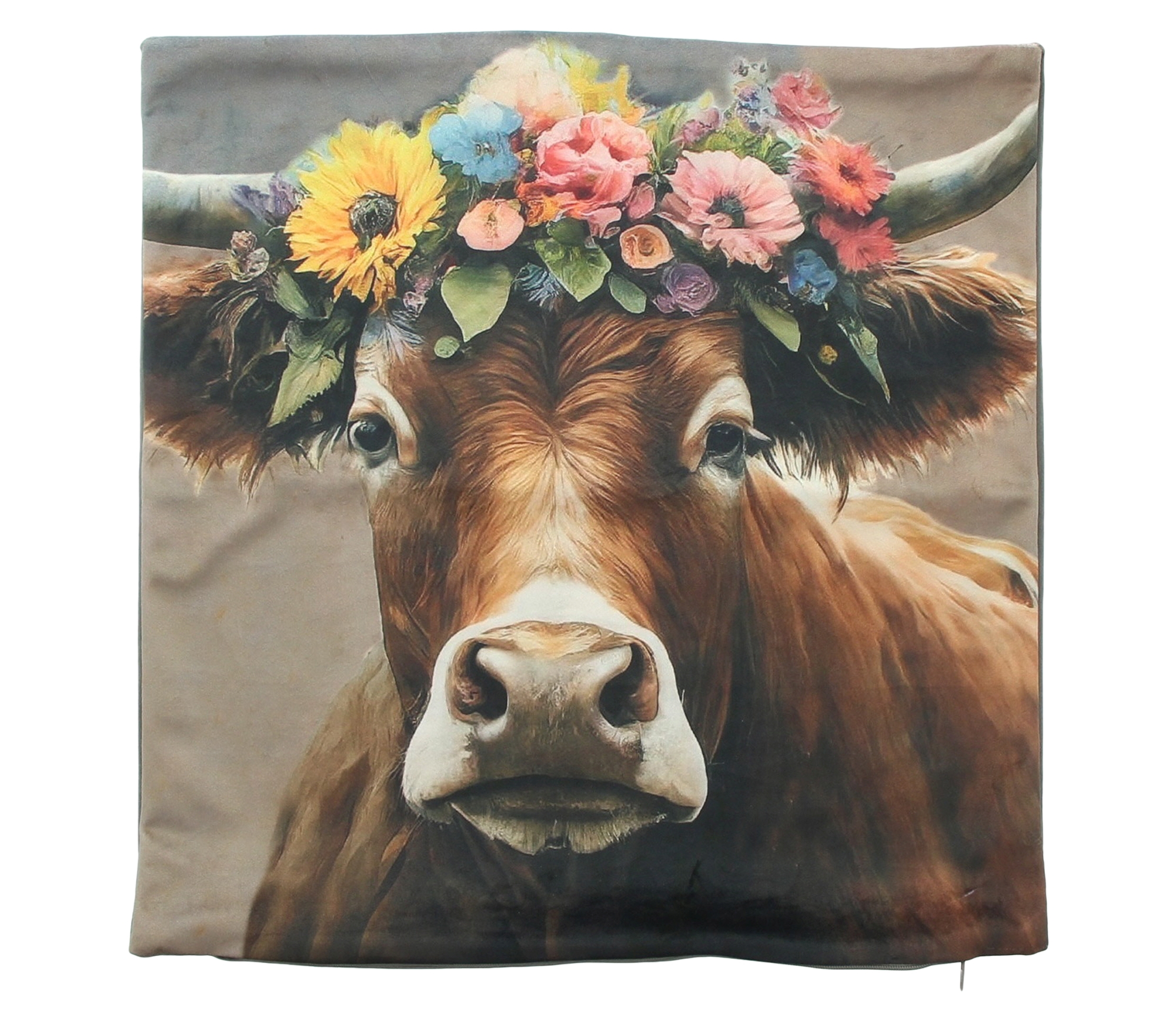 Kissenhülle "Kuh mit Blumenkranz"  im Frank Flechtwaren Online Shop kaufen